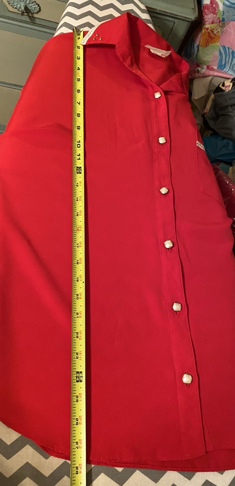 Seville VTG 80s Wom 10 Red Satin Blouse Beaded w/Trims 3/4 Cuff Sleeves GORGEOUS