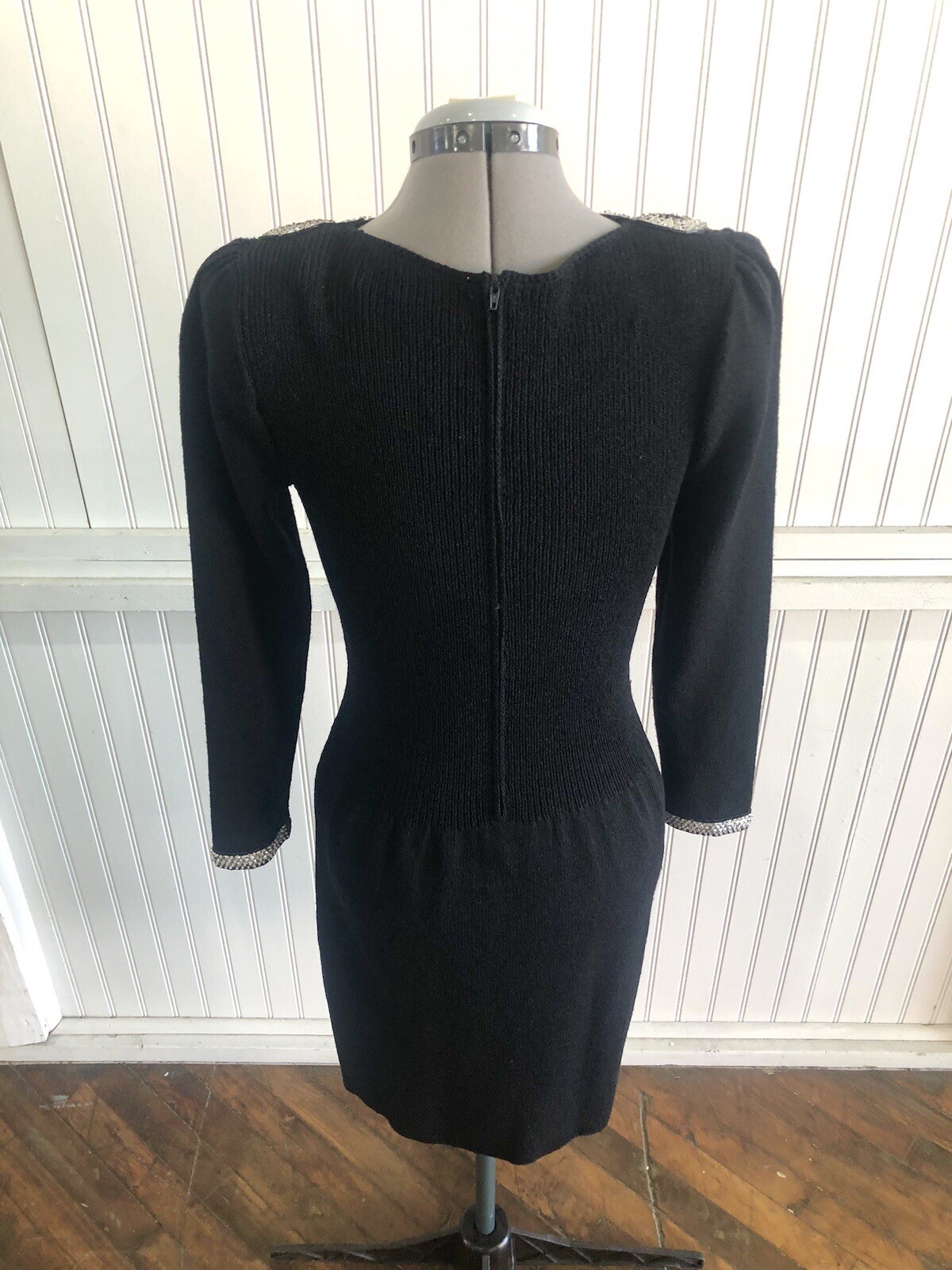 Vintage Black Knit Don Sayers For Wellmore Dress Silver Sequin Bow, *New Year’s