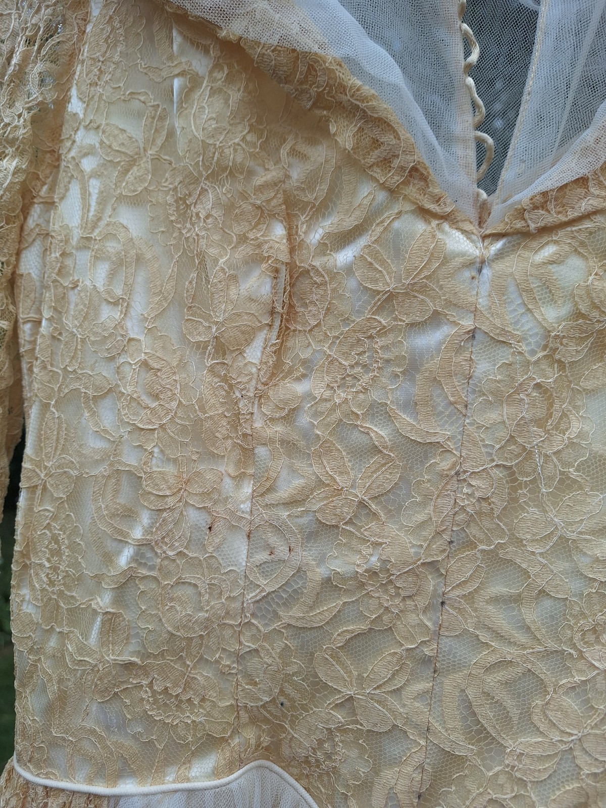 True VTG Mid-century 1950s Ivory Lace Tulle Satin Wedding Gown Dress 14 S/M MCM