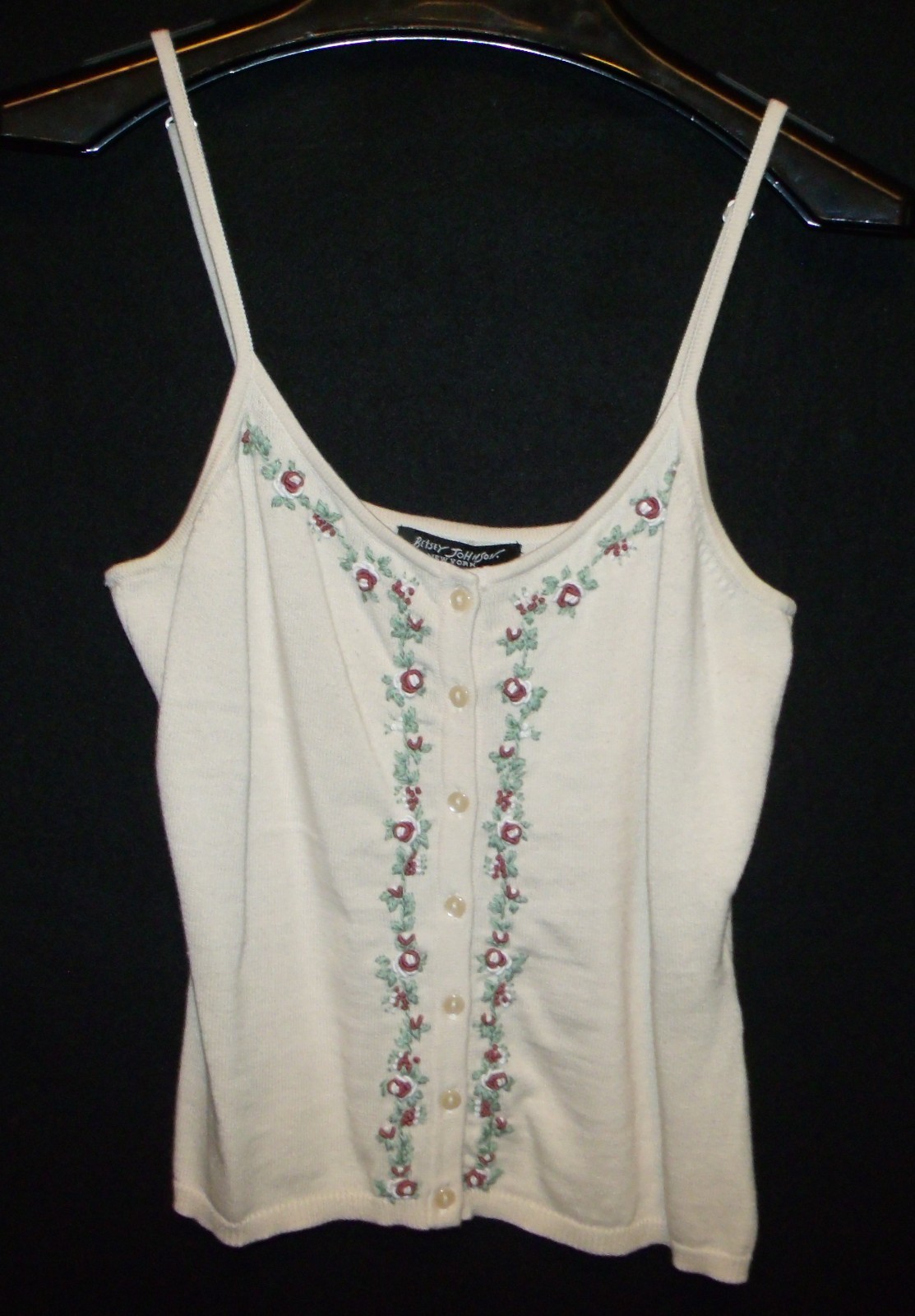 Vtg 90s Y2K BETSEY JOHNSON knit embroidered vine camisole cottagecore coquette M