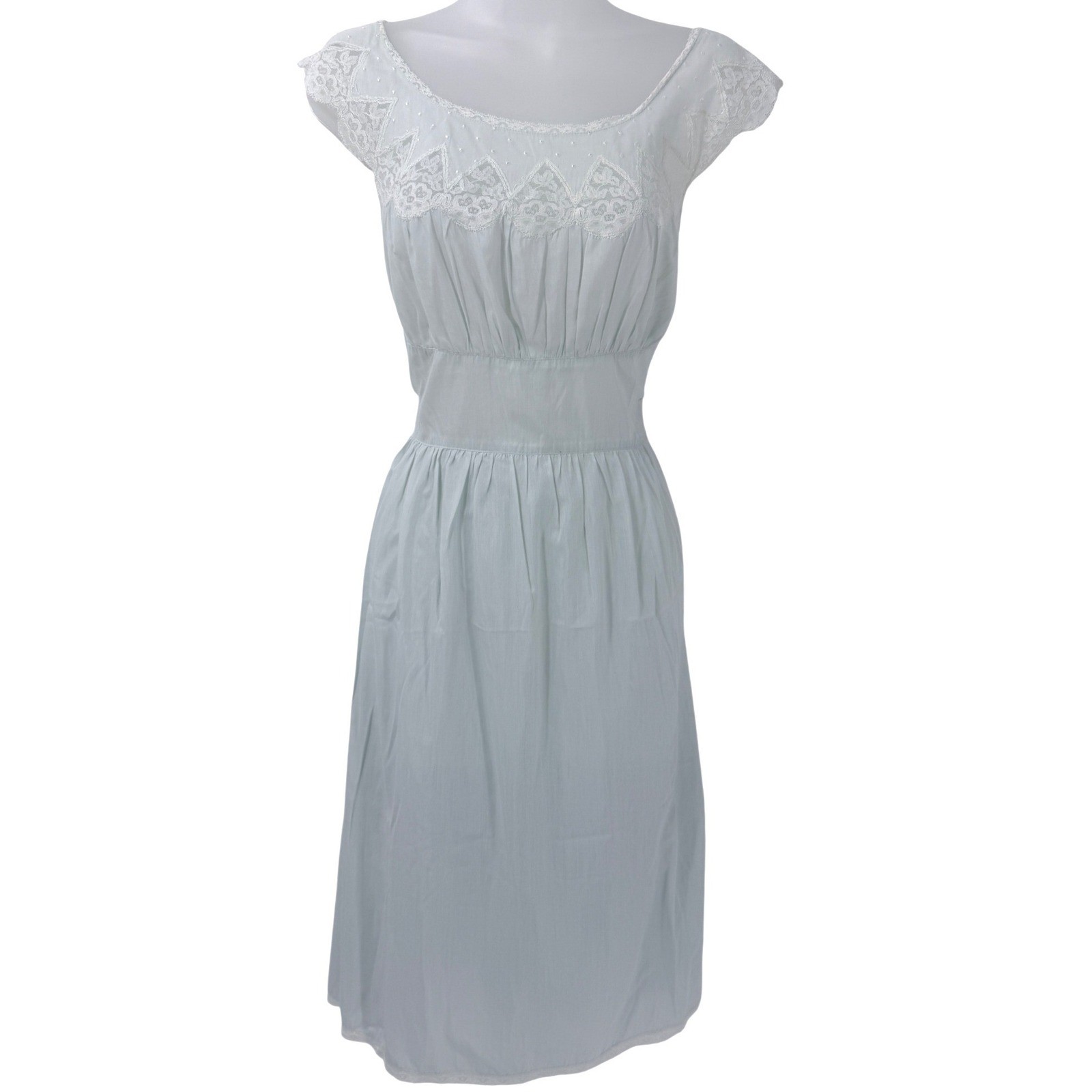 Vtg 60s Godfried house dress sz S semi sheer Yoke lace shabby chic cottage