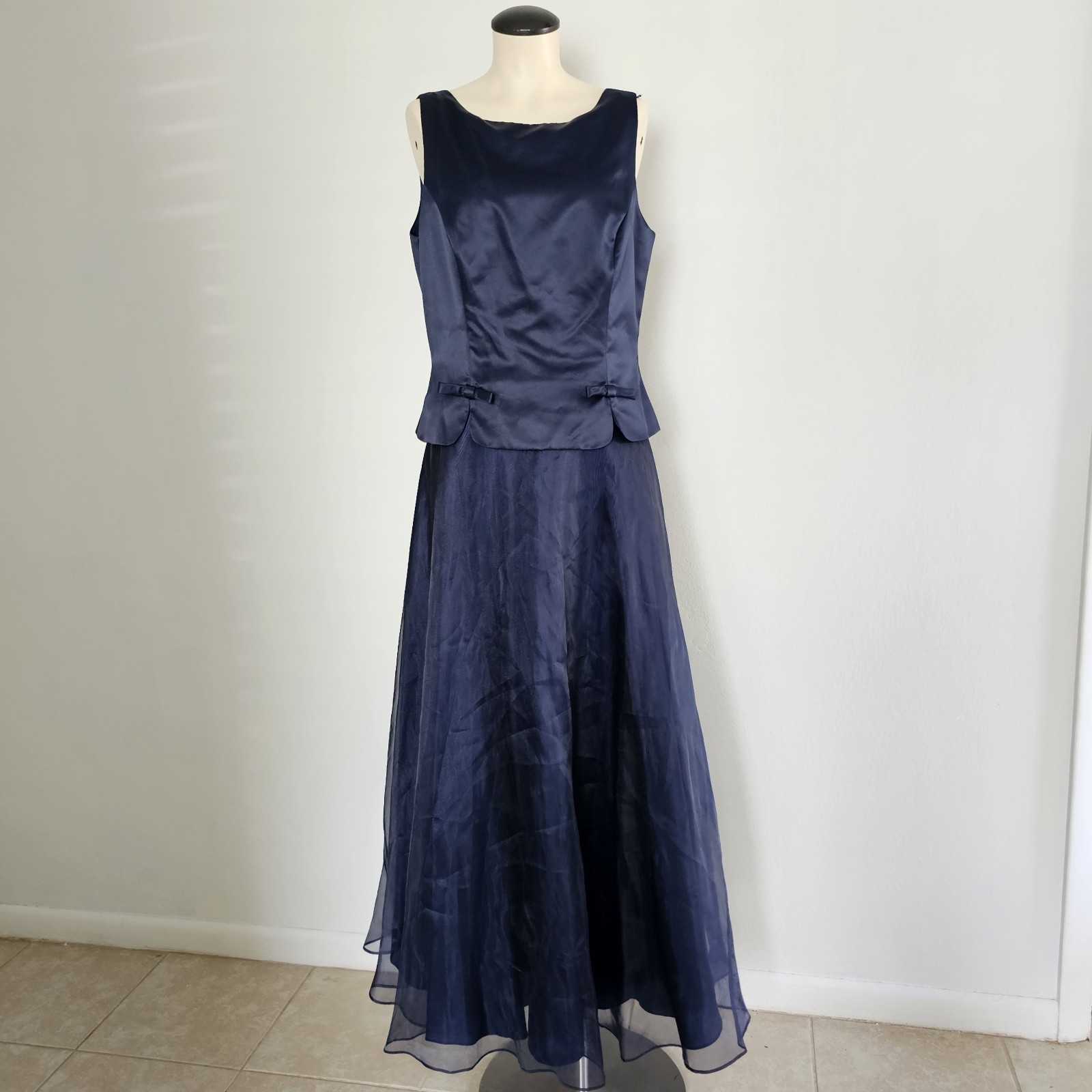 NWT Vintage Papell Boutique Navy Boatneck A-line Tulle Skirt Prom Maxi Dress 12