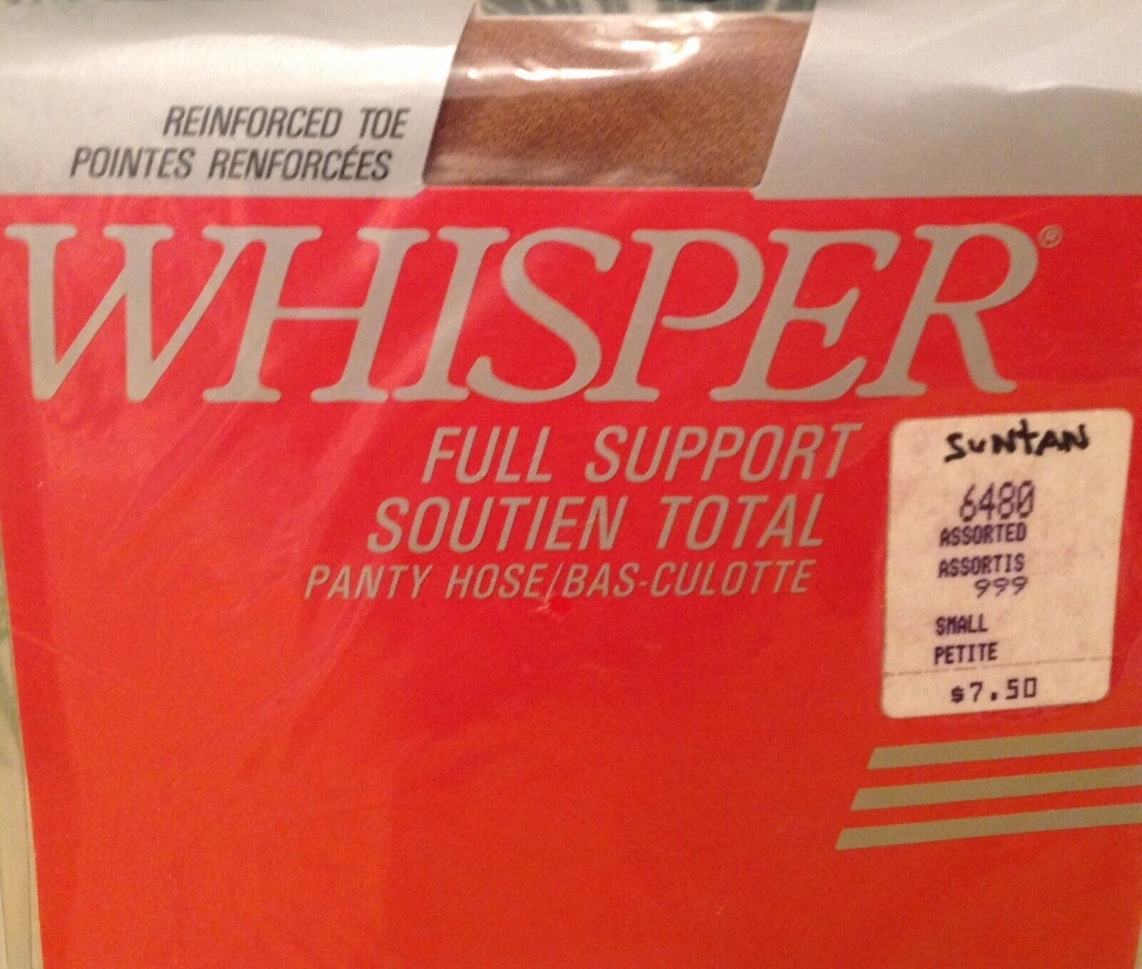 Vintage Pantyhose Whisper Full Support Color Suntan Size Small B002A