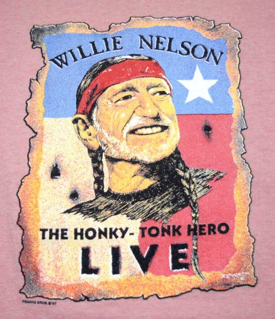 VTG Band T-Shirt Alore Willie Nelson Size L Honky Tonk Hero Live Made USA 2007