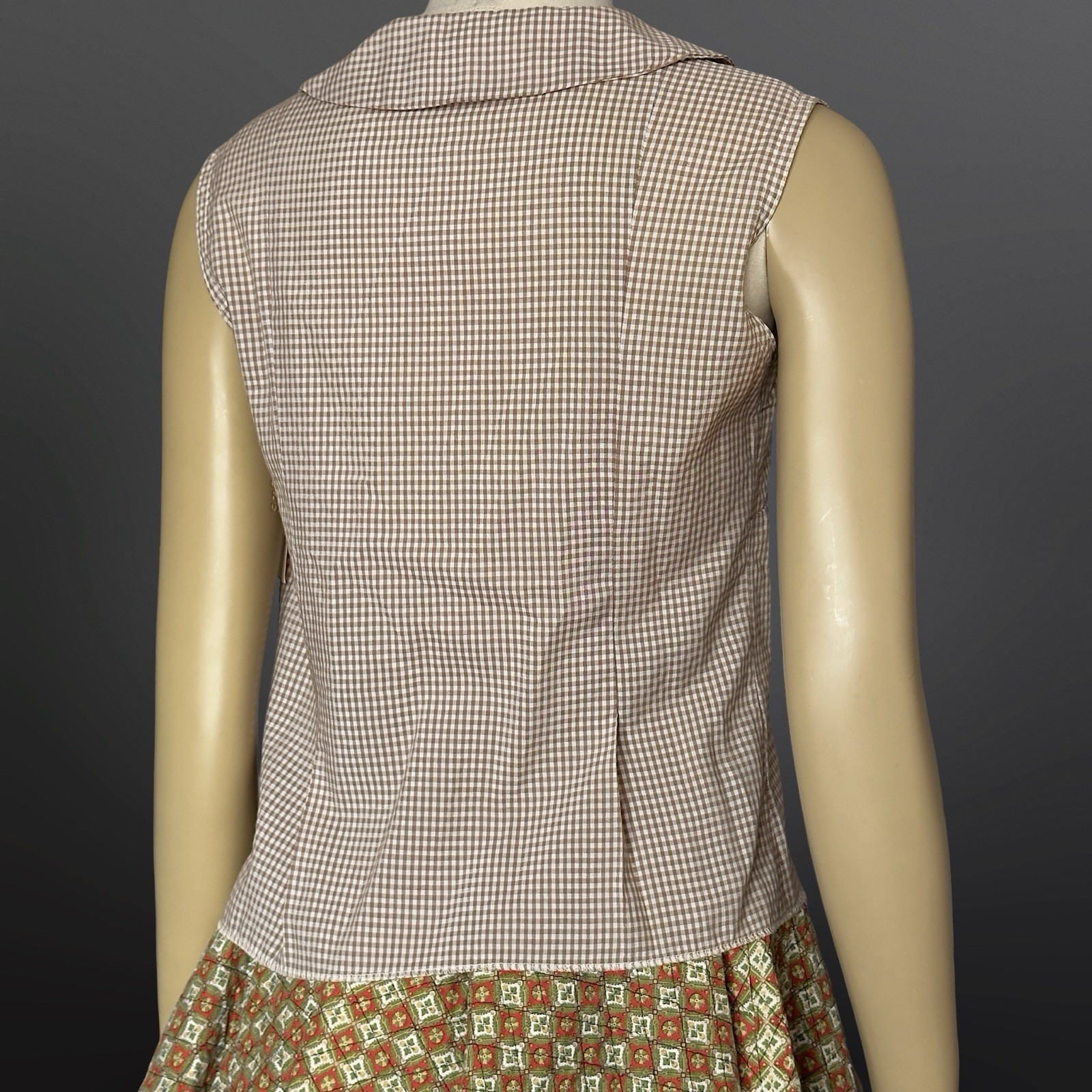 1950s Gingham Sleeveless Blouse Peter Pan Collar Vintage Movie Sony Studios