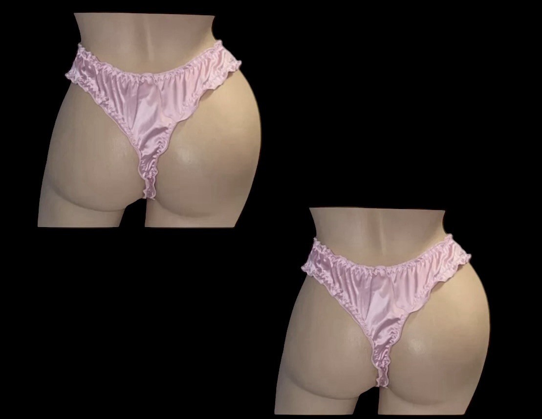 Lot of 2 Second Skin Satin Pink Shiny Glossy Thong Panties Womens L NOS