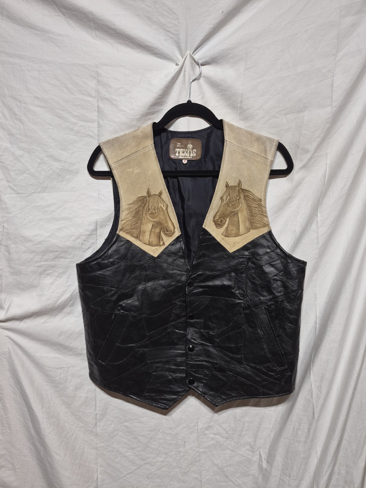 Texas Mexican Leather Horse Vest Leather Hand Tooled On Front & Back COWBOY