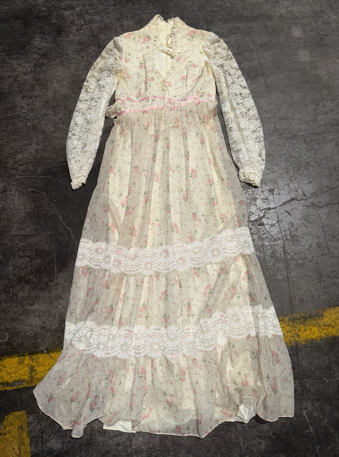 Vintage 60s 70s Boho Floral Peasant Victorian Cottage Core Prairie Dress XS