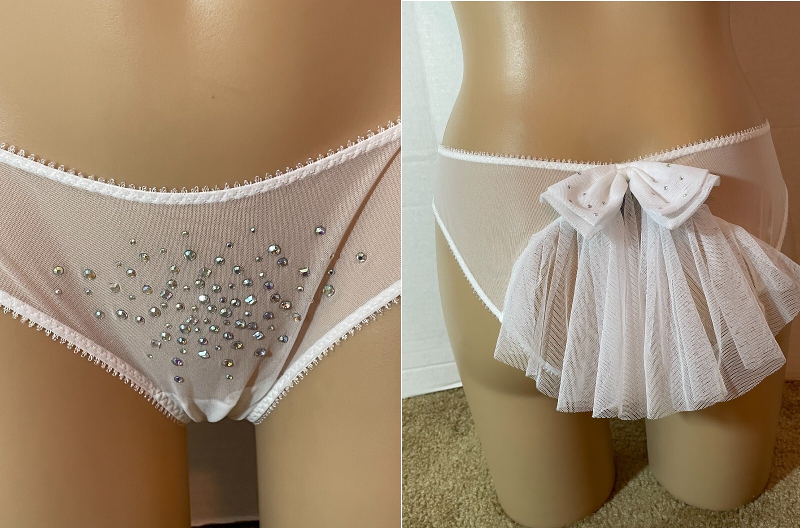 Vtg VICTORIA’S SECRET Sexy Little Things BIKINI Panty SHEER Rhinestones CUTOUT