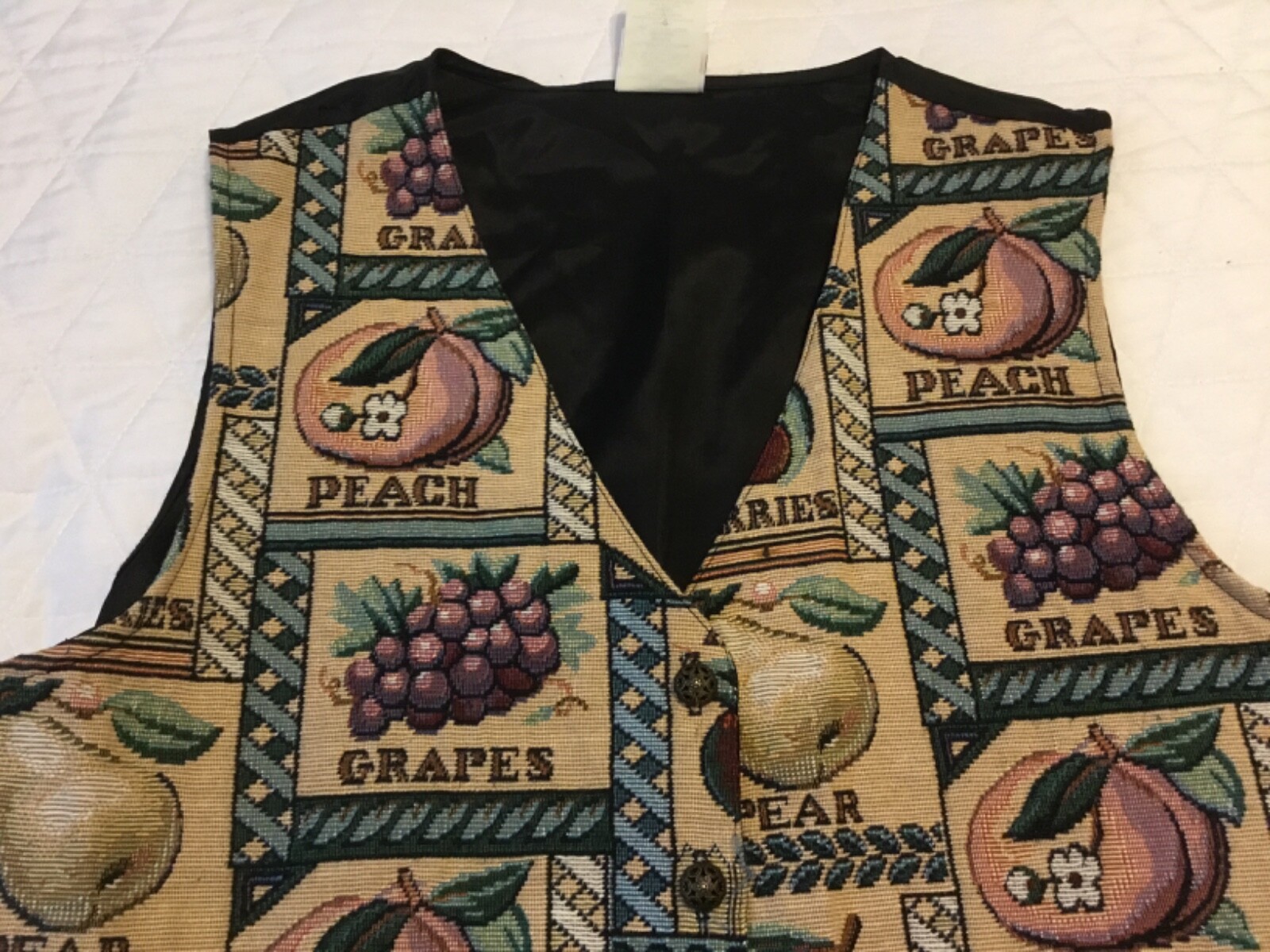 Bobbie Brooks Womens Vintage 80s 90s Tapestry Fruit Tie Back Vest Medium