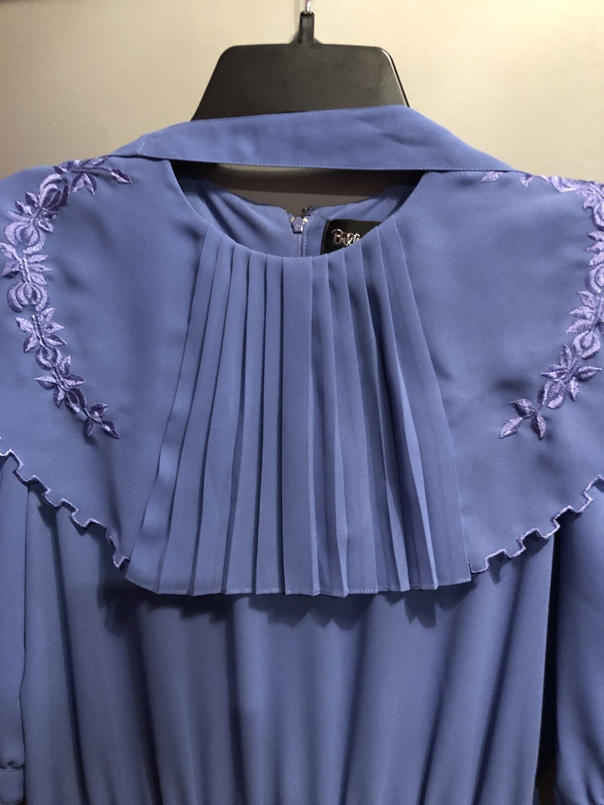 Vtg Billy Jack for Her 11/12 Blue Floral Embroidered Blouson Sheer Belted Dress