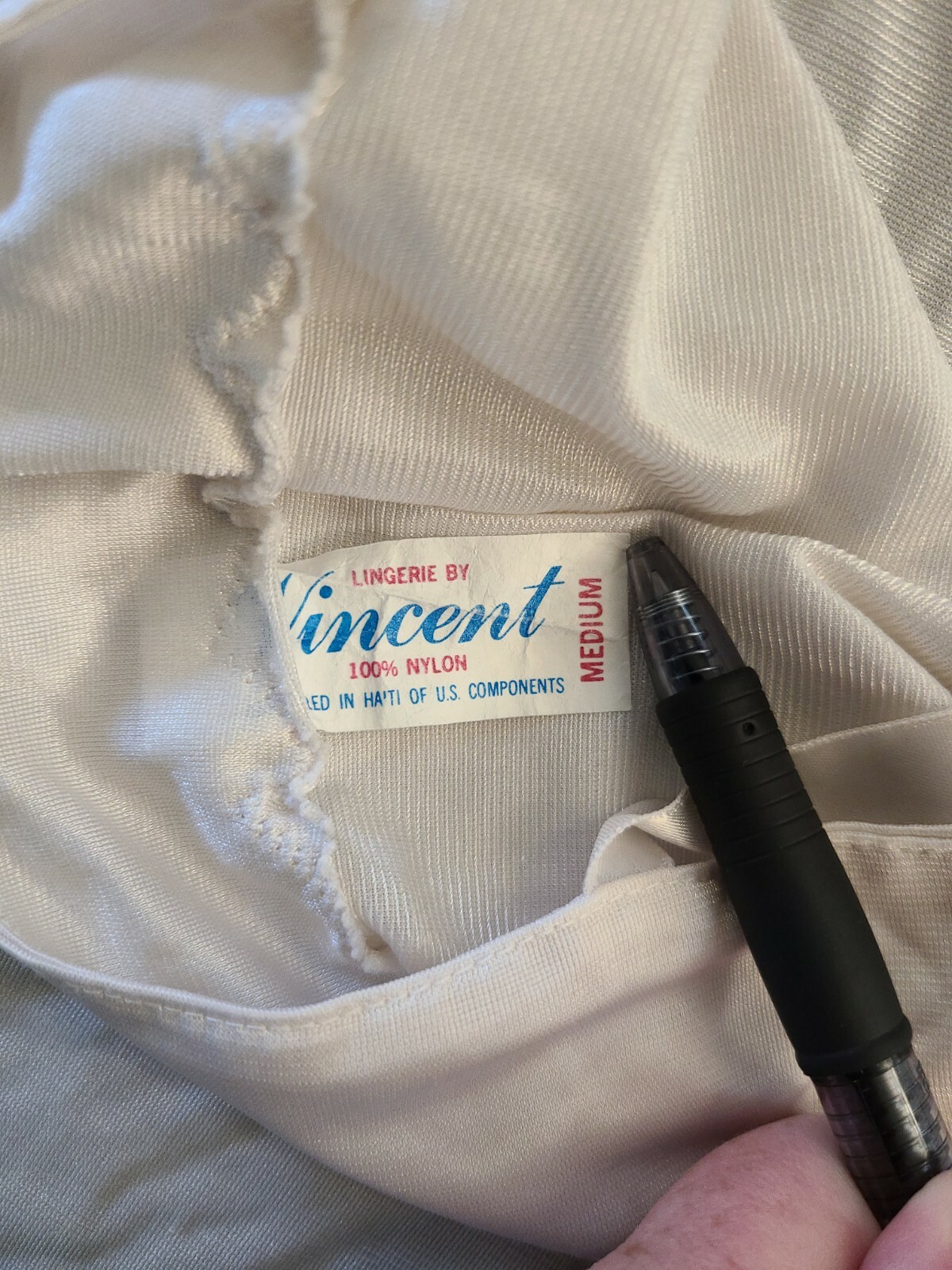 Vintage Camisole Lingerie By Vincent Nylon Adjustable Strap White Sz Medium