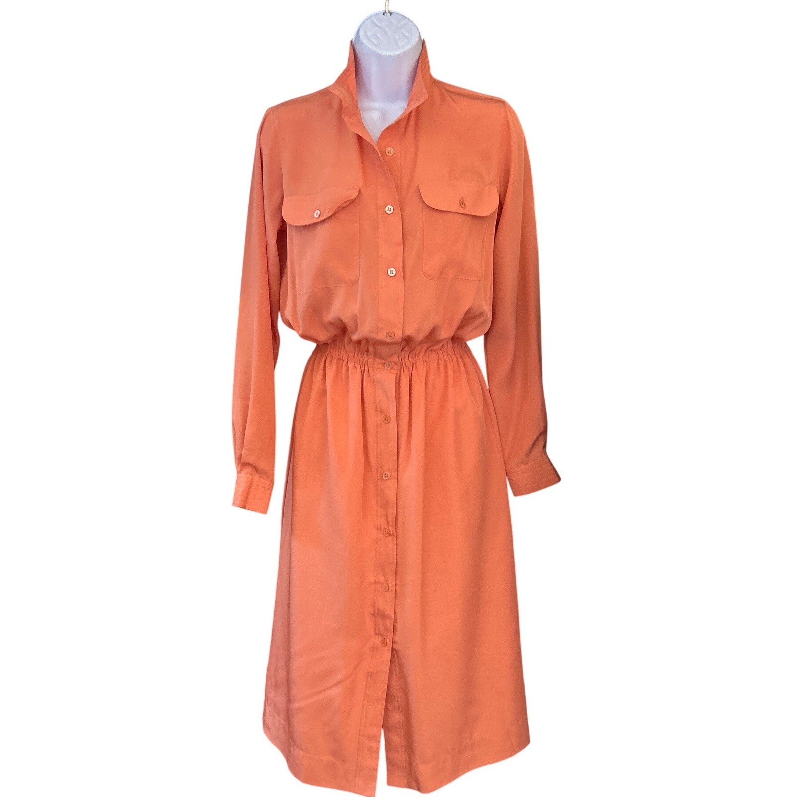 80s Frances Henaghan Shirt Dress Vintage Retro Utility Chic Coral Orange Size 6