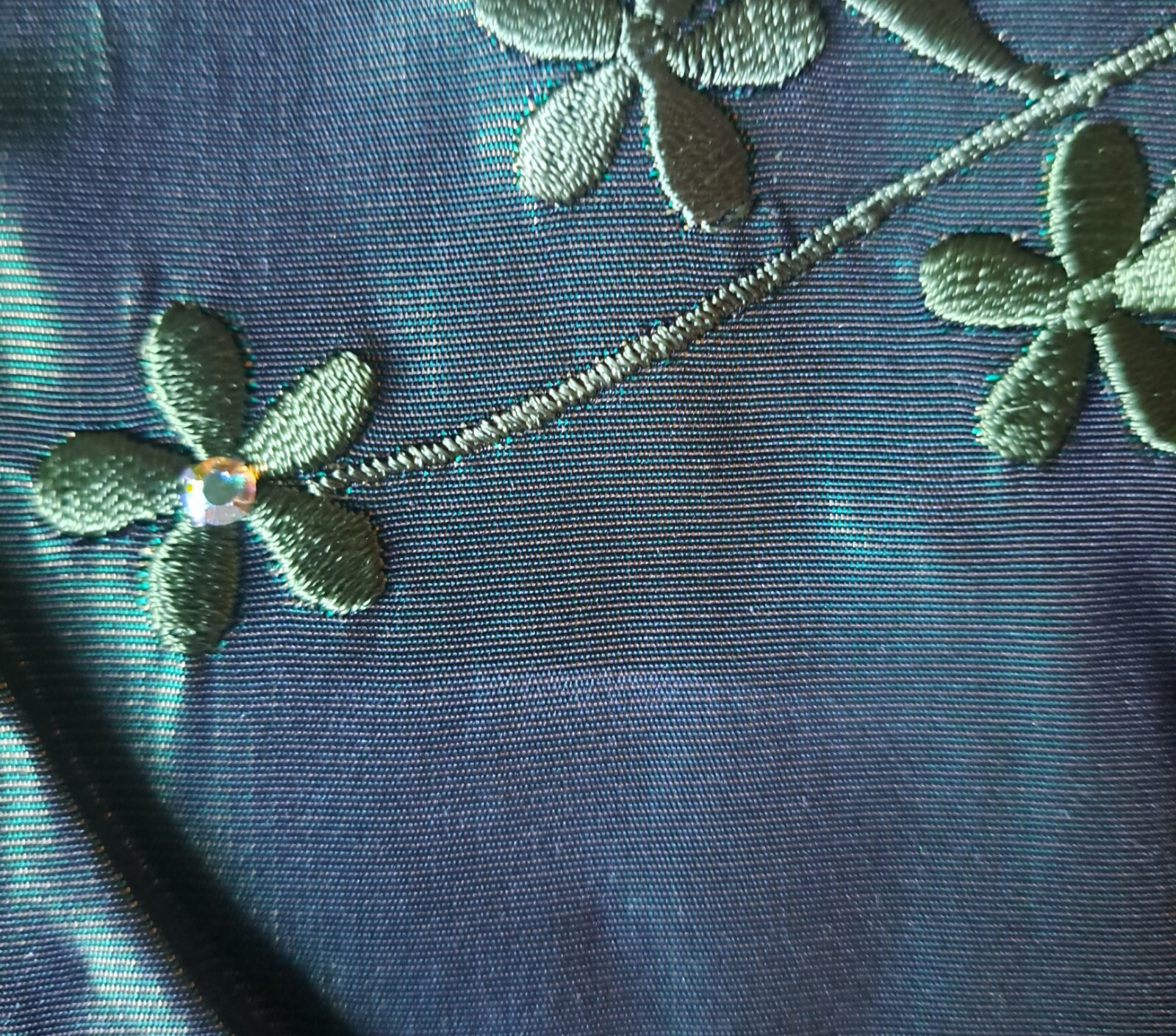 Vtg Jessica McClintock Crop Top 8 Green Satin 90s Y2K Rhinestones Embroidery
