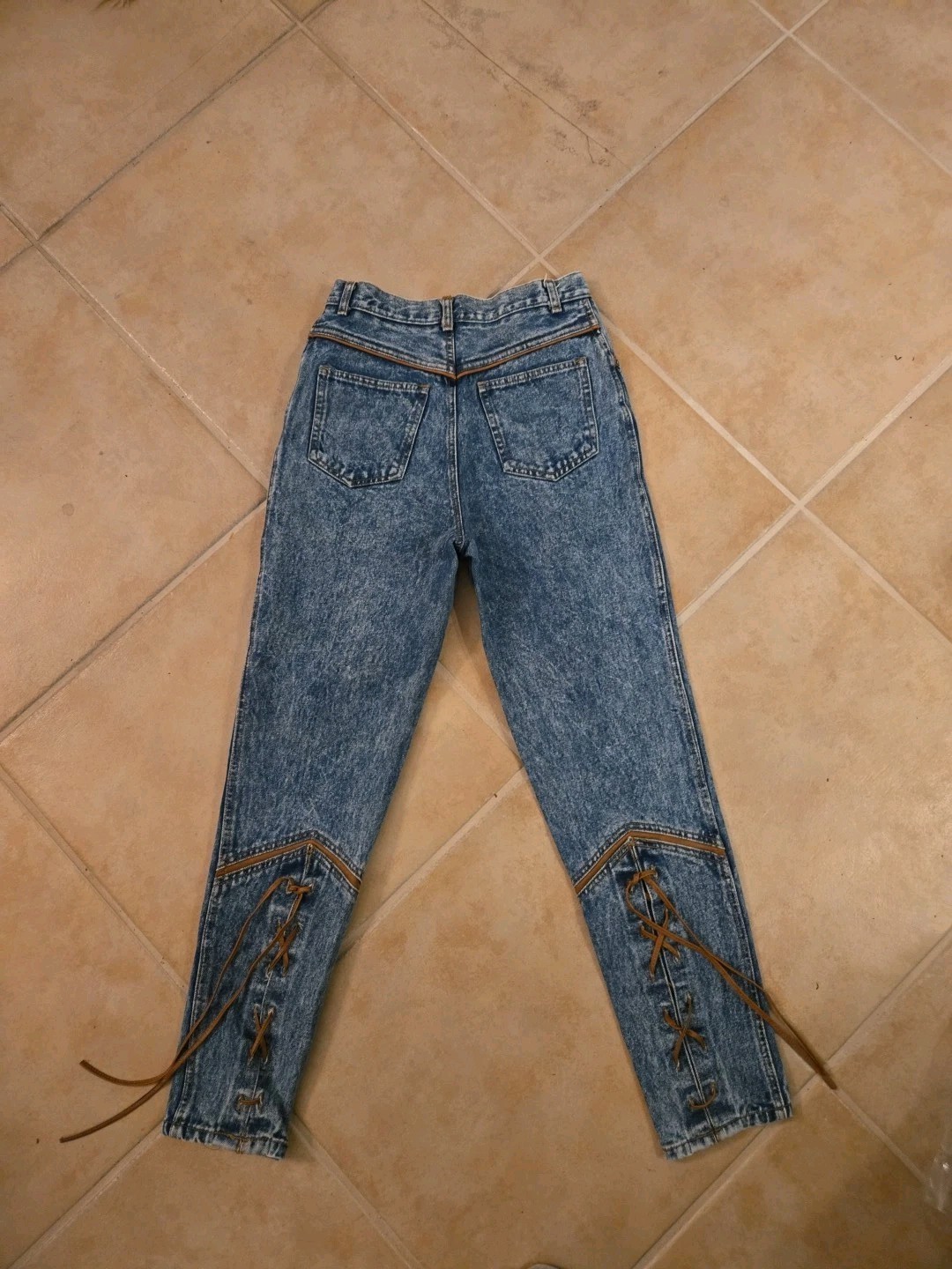 Vintage 80s Rio by Stephen Mardon Mom Jeans High Rise Taper Leg Leather Trim W26
