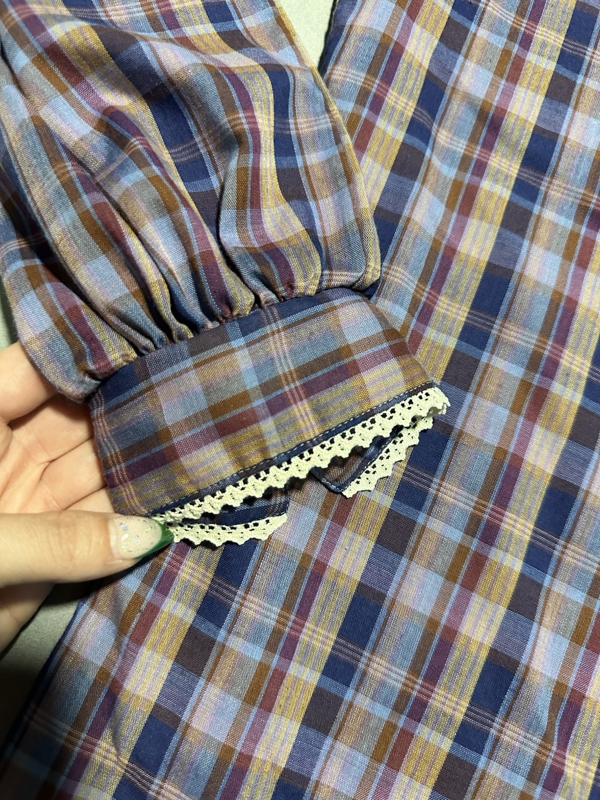 VTG 70s Sweetbriar Purple Plaid Button Up S/M Cottage Grandma