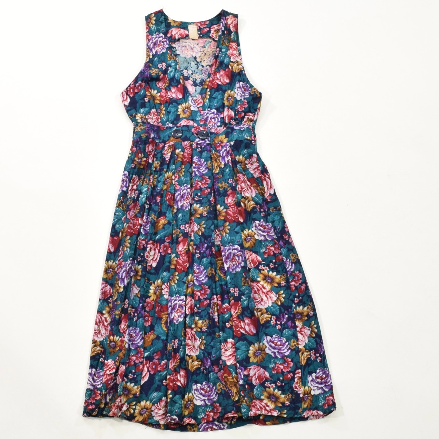 Vintage 80s Floral Midi Dress Cottagecore Cotton Wrap Dress w/ Pockets