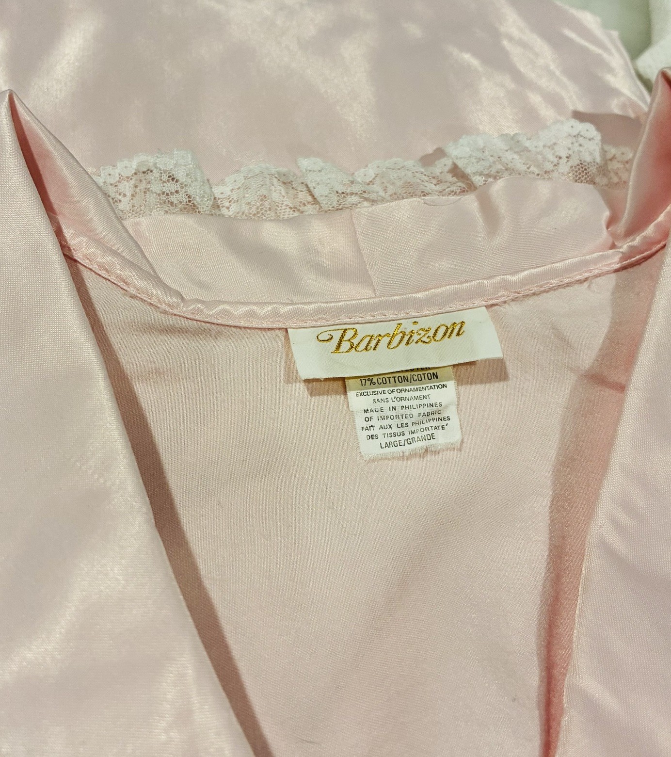 Vtg Pink Long Satin Cottagecore Nightgown L