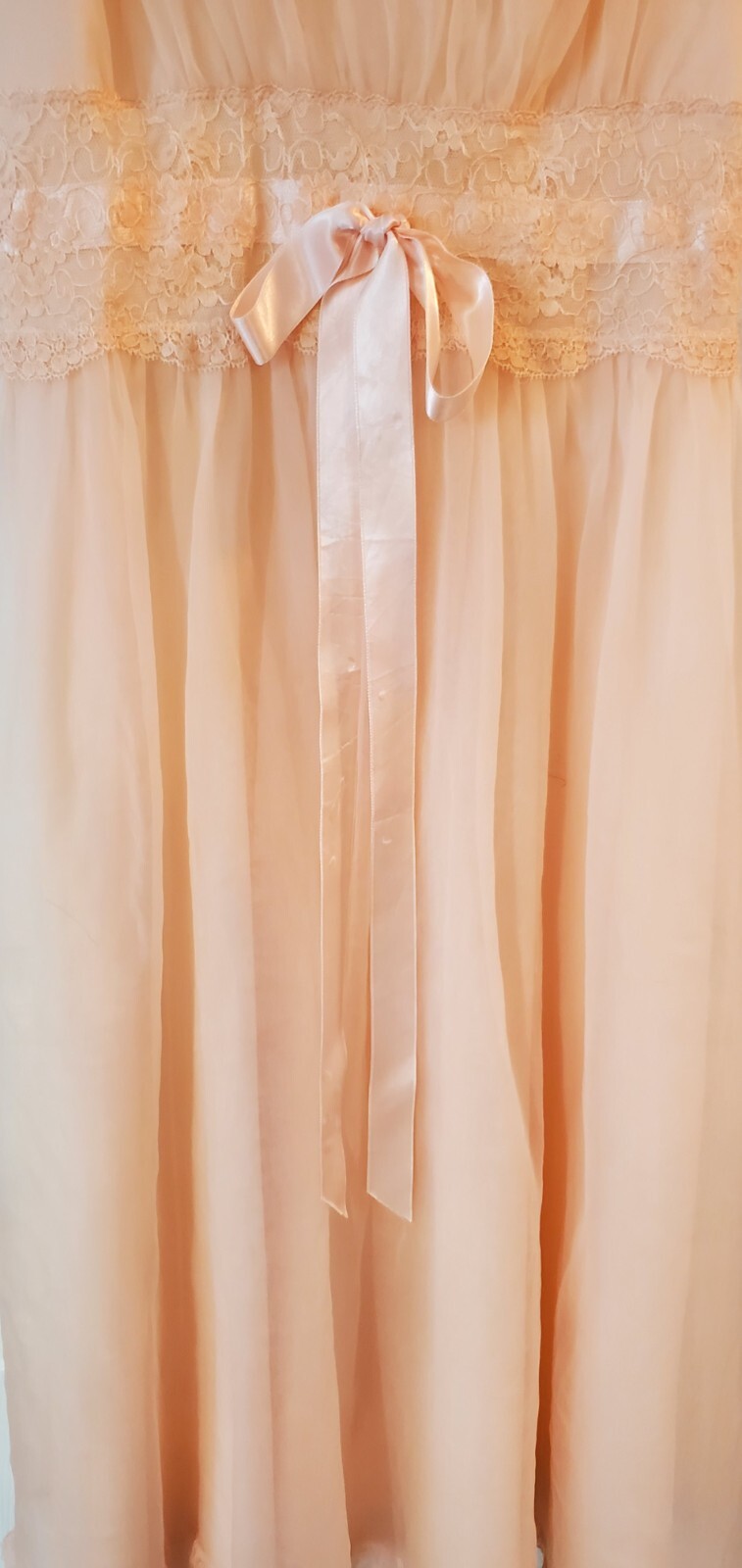 Vintage Empire Waist Nightgown Satin & Lace Pink Size 34 Gotham Gold Stripe 1950