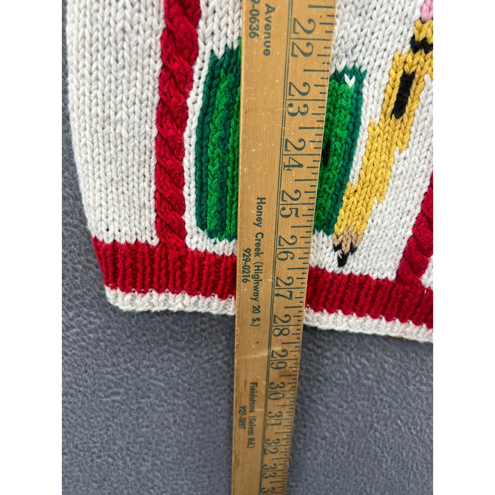 Vintage The Eagle’s Eye Hand Knit Teacher School Cardigan Sweater Cream Red 1993
