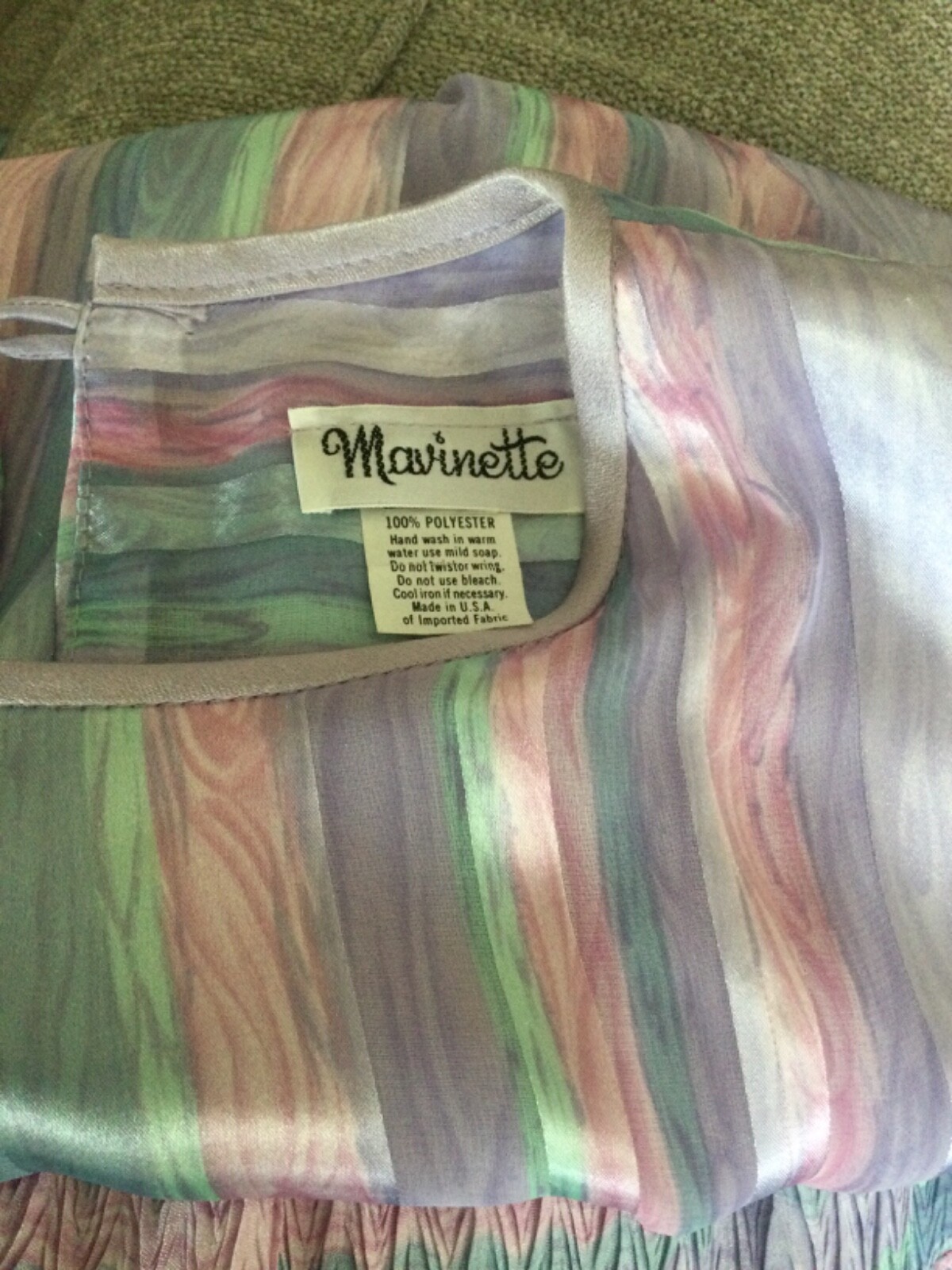 Vintage Marinette Dress 70s 80s 12 M Secretary Semi Sheer Sleeves Pastel