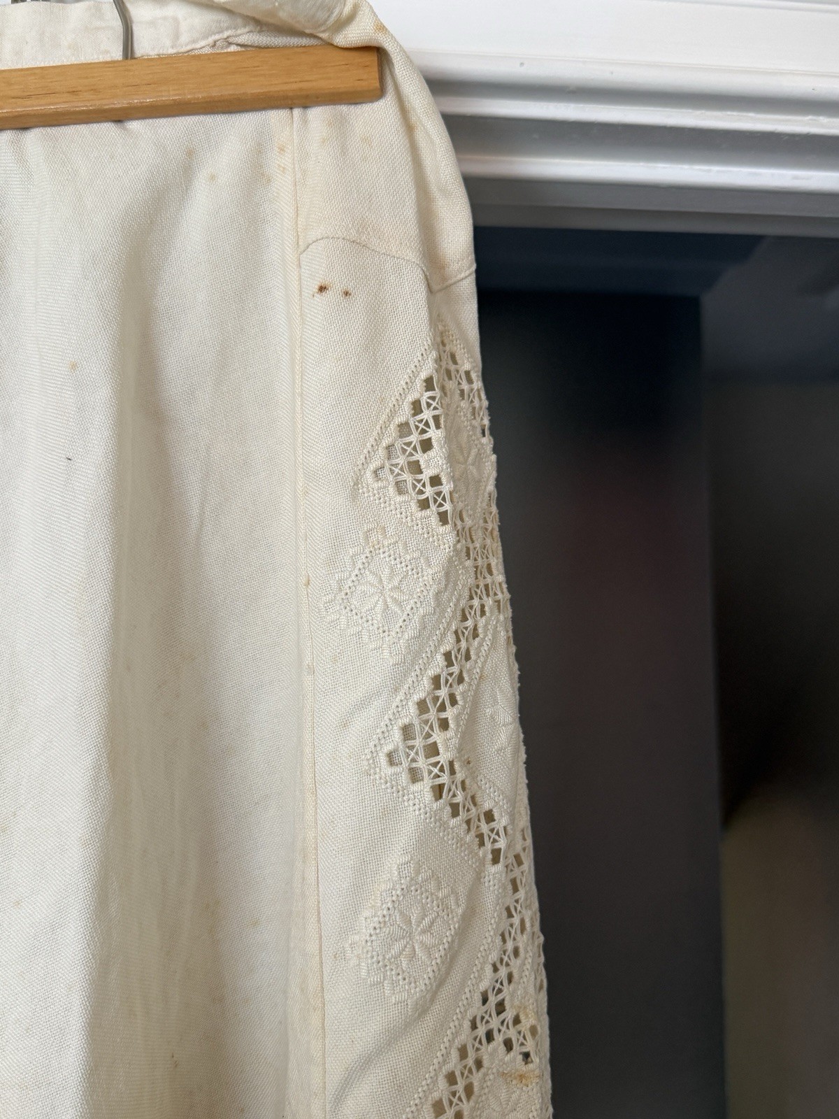 Vintage Ivory Petticoat Skirt with Cutwork Lace Embroidered Hem