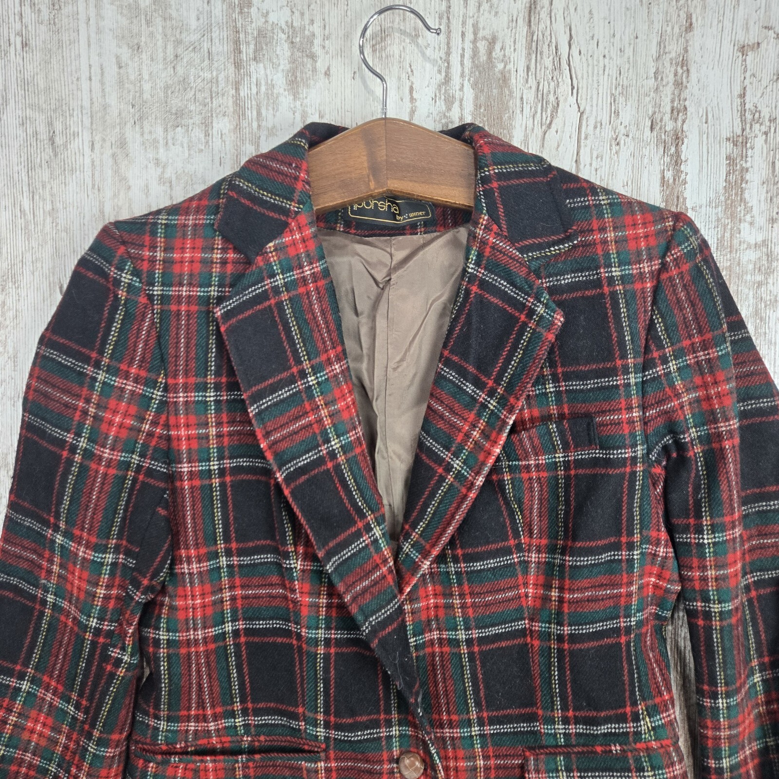 Vintage Tartan Womens Size 10 Porsha By Winer Tartan Red / Green Blazer Wool