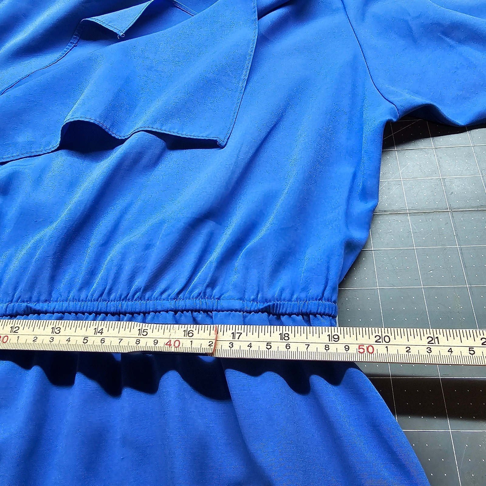Vintage Shirt Dress Womens 13/14 Blue Lagenlook 80s Pleated Midi Retro Mod Glam