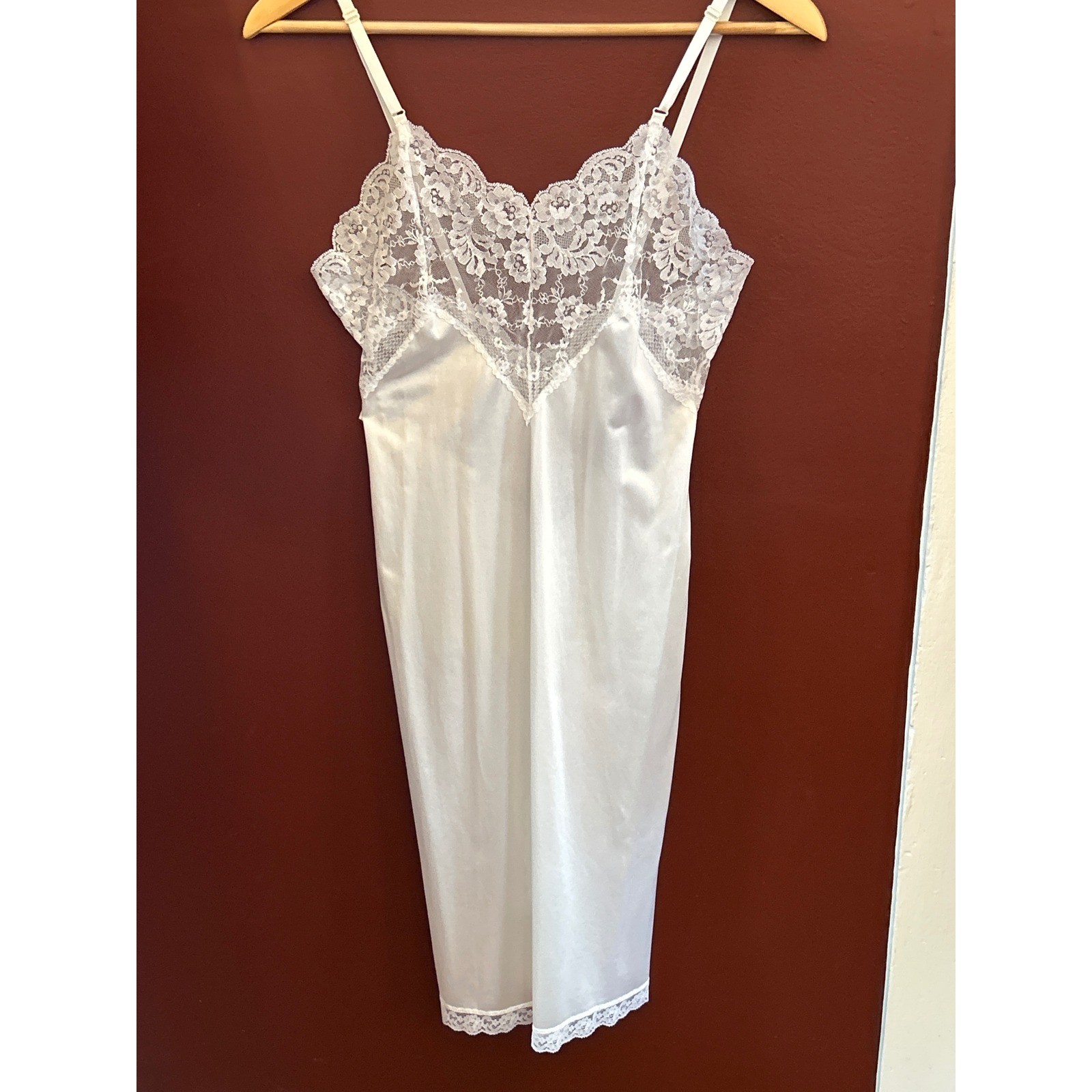 Vintage Greenco Maid Full Slip White Floral Lace Coquette Bridal Romantic