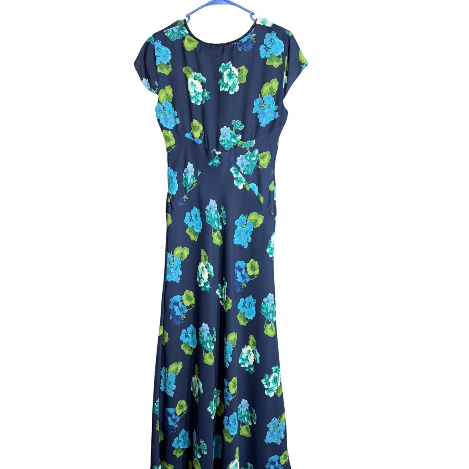 Vintage CDC Evening Caren Desiree Womens Size 8 Floral Maxi Dress Navy Blue Boho