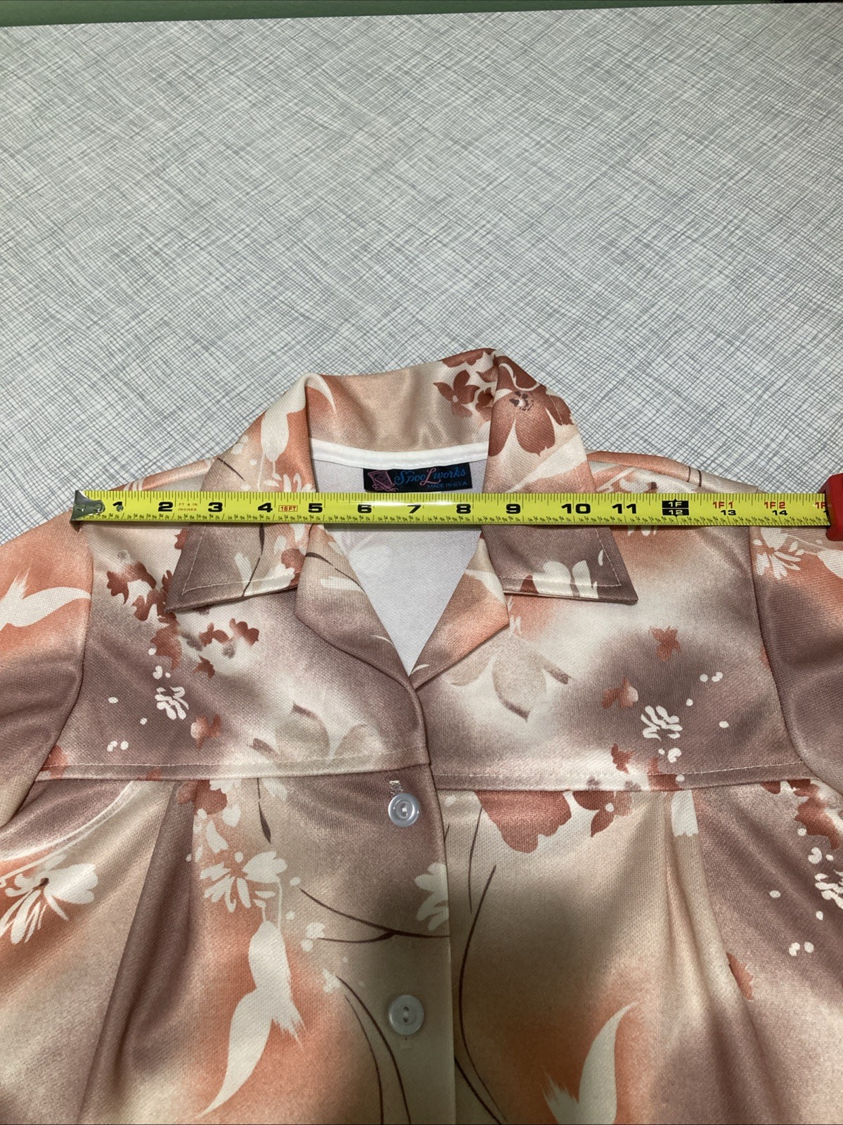 VTG 1970s Spoolworks Peach Floral Smock Tunic Shirt Utility Pockets S USA Retro