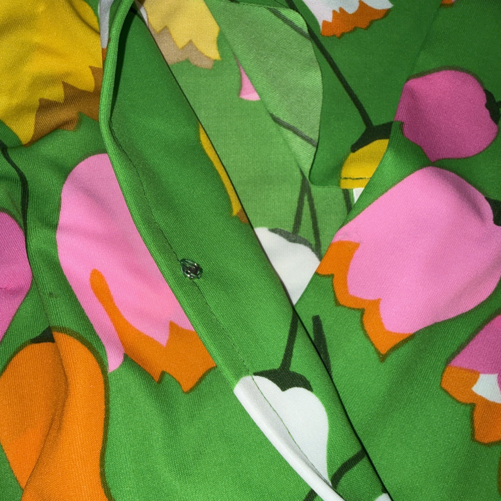 Vintage 60s Mod Tulip Floral Wrap Top Wide Leg Palazzo Pants Set S XS 2/4 W-26″