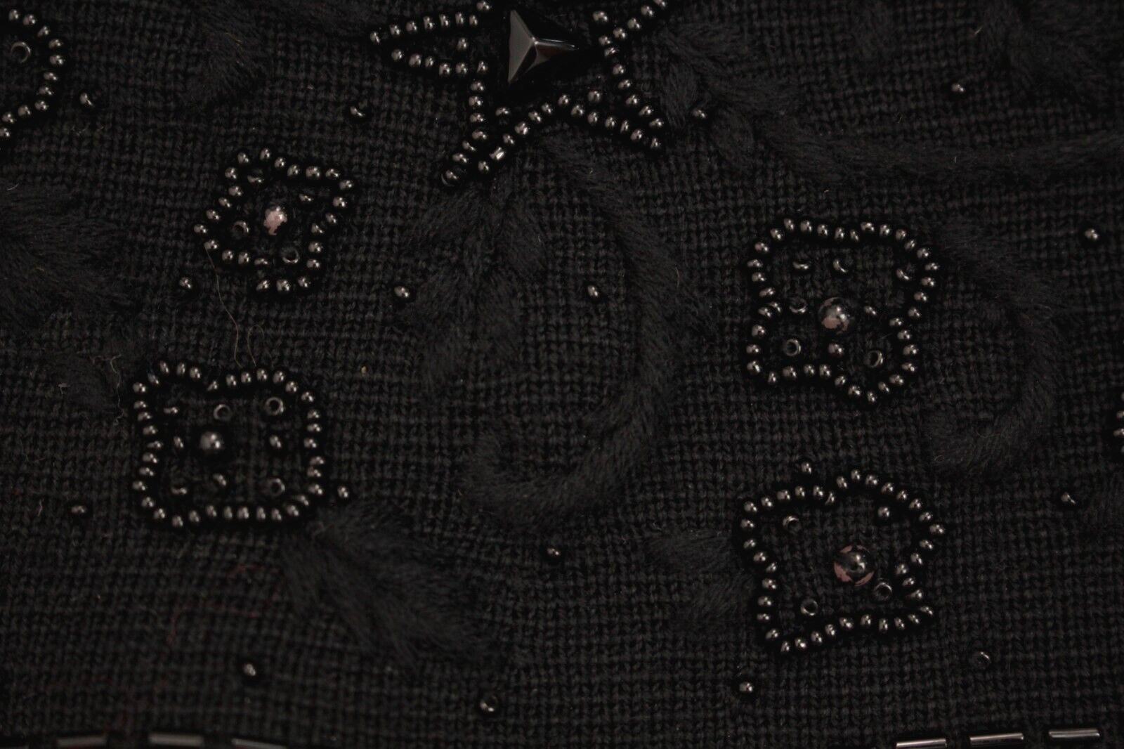 VTG Women’s 60s 2 PC Black Knit Beaded Dress Suit M/L 1960s Jacket & Skirt Set