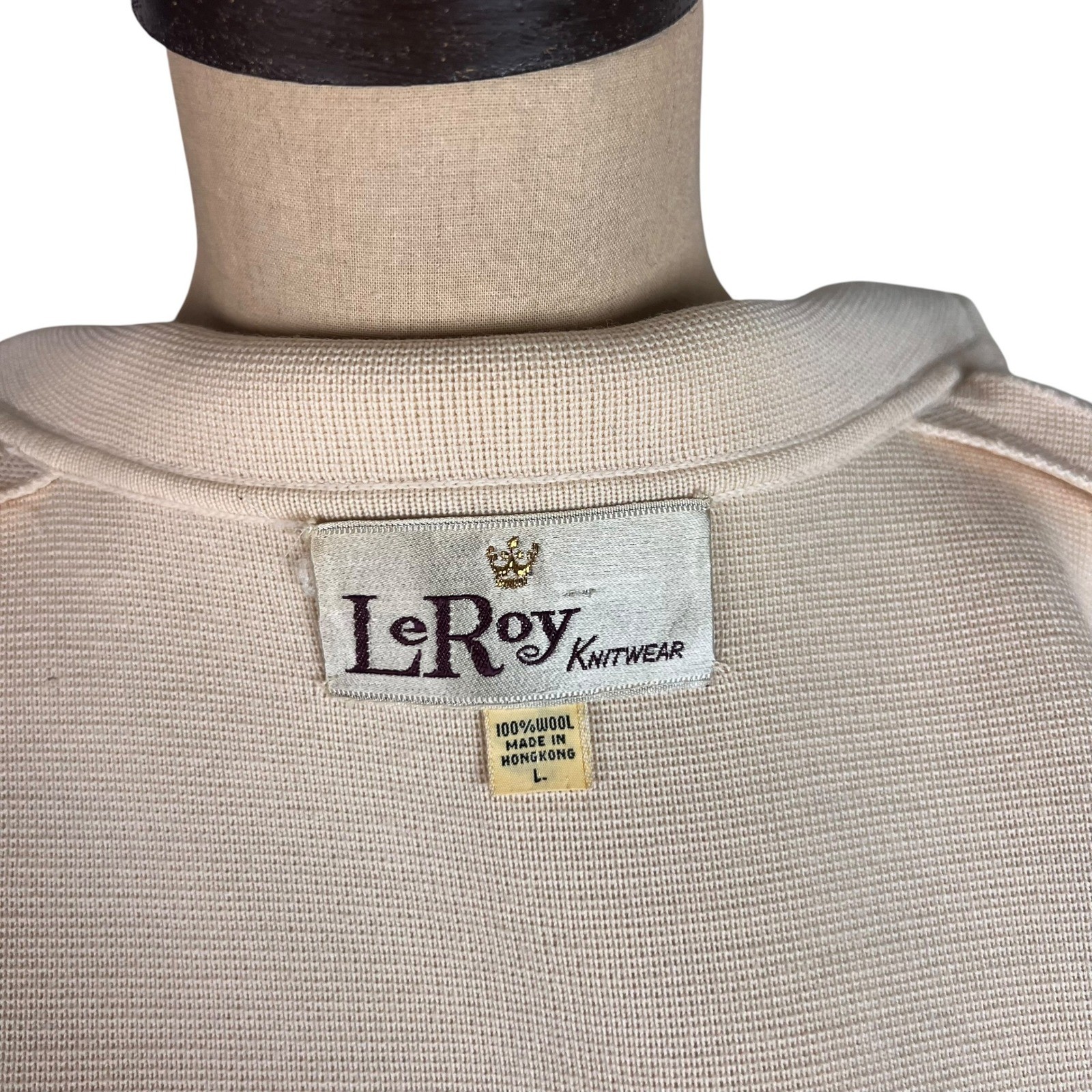 Vintage LeRoy Knitwear Cream 100% Wool Wrap Coat with Belt Large
