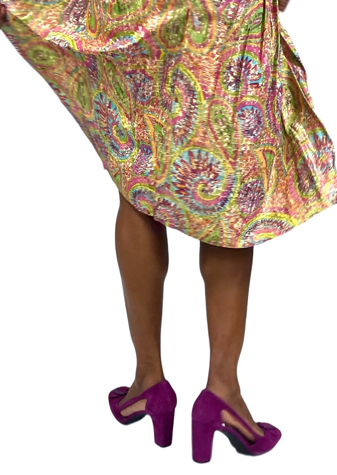 VTG 60s Mary Sachs Metallic Paisley Mod Gogo Dress XS S Rhinestone Detail