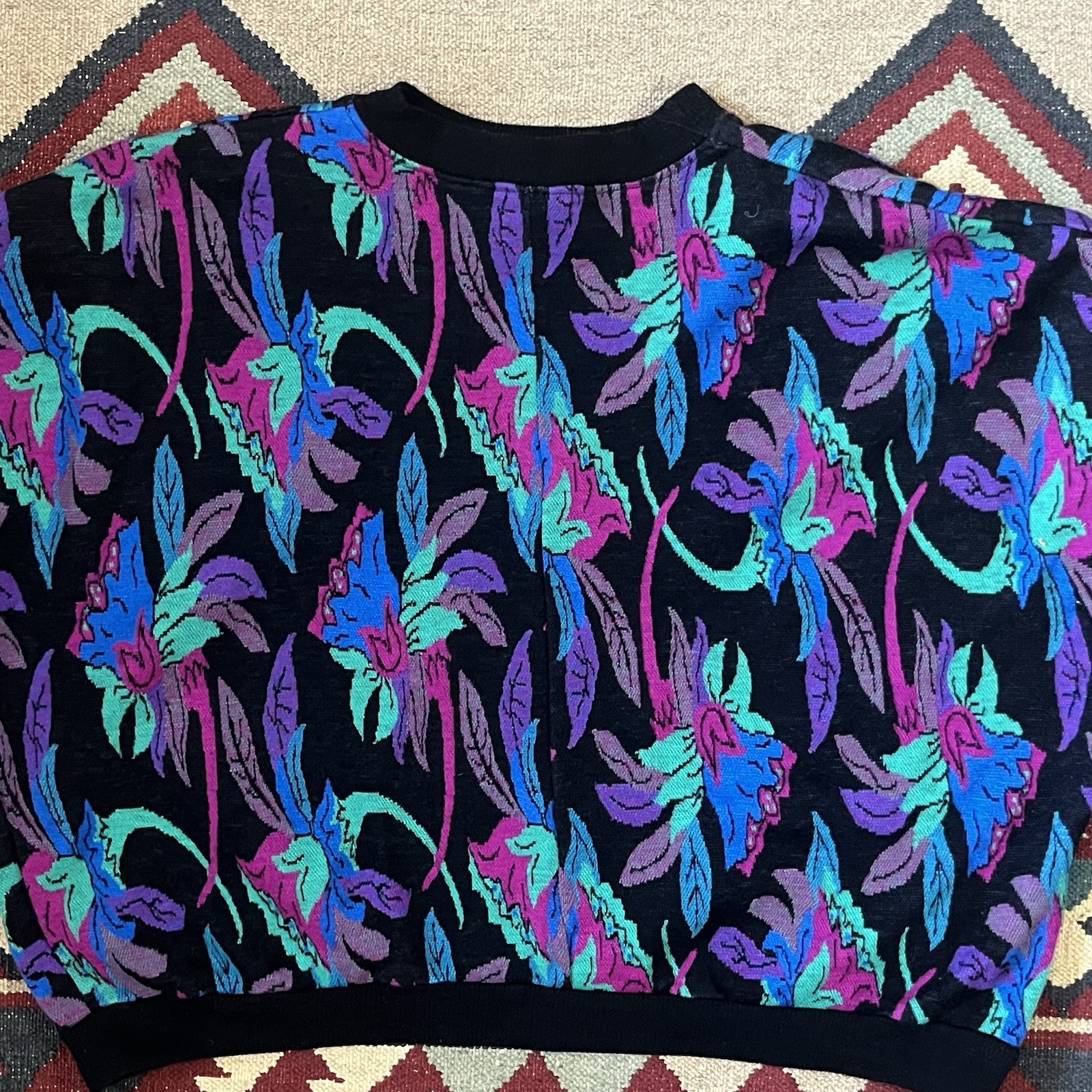 Vintage 80s Floral Dolman Batwing Sweater Women’s XL Acrylic Pullover