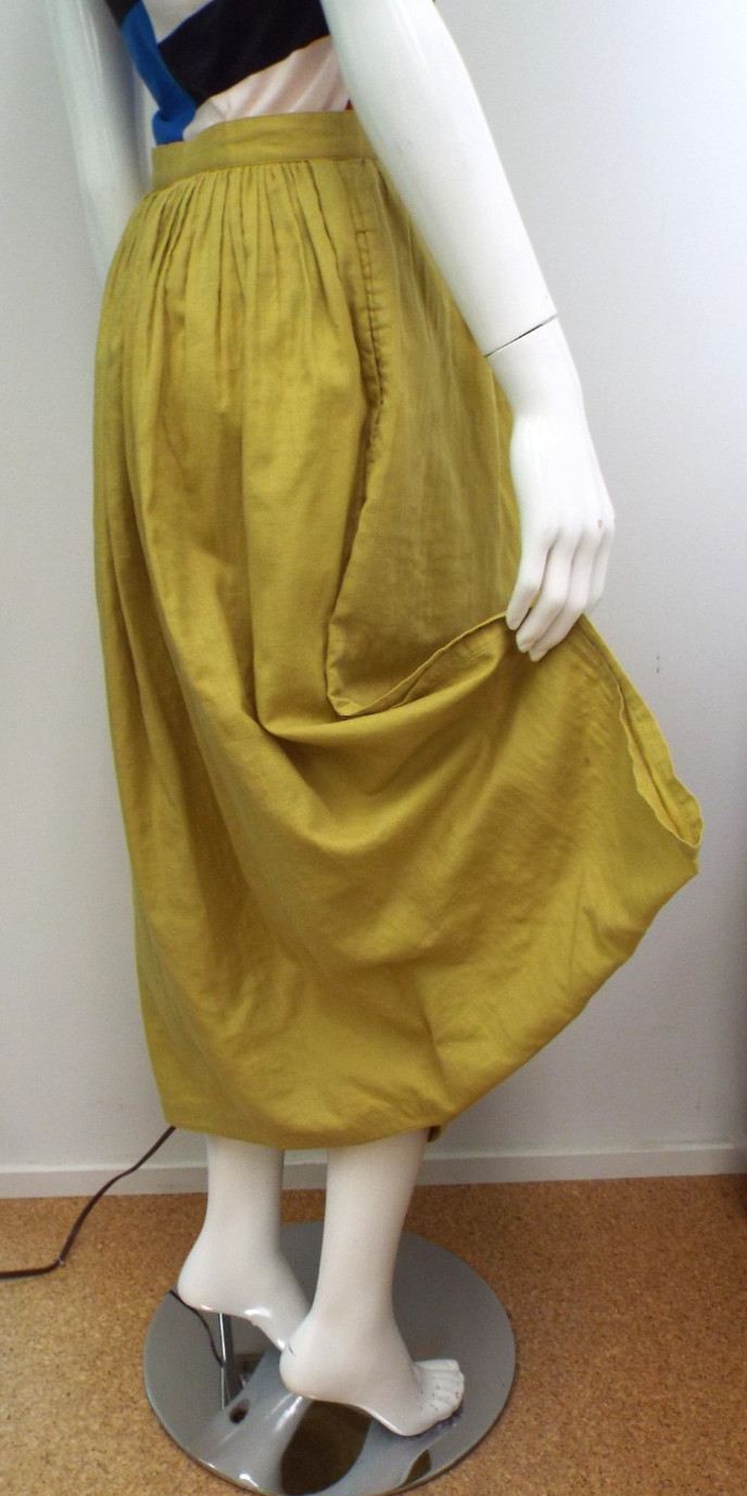 VTG 1980s Issey Miyake Yellow Cotton Asymmetrical Skirt MEDIUM Brush Label Slits