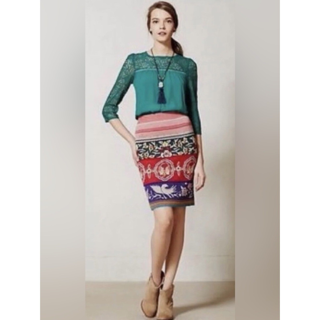 Y2K Anthropologie MOTH Embroidered Dove/Floral Print Chava Boho/Folk Skirt