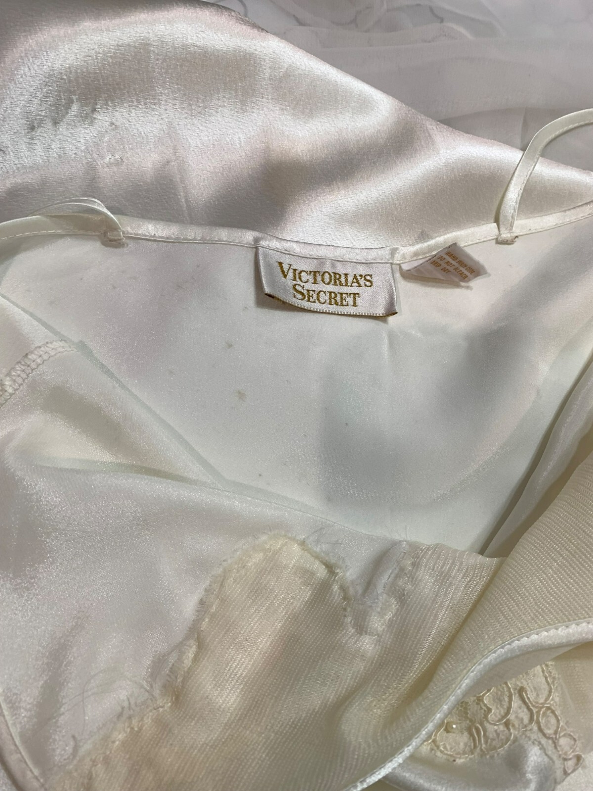 VTG Victoria’s Secret Gold Label Satin Lace Slip Dress S Ivory Chiffon Nightgown