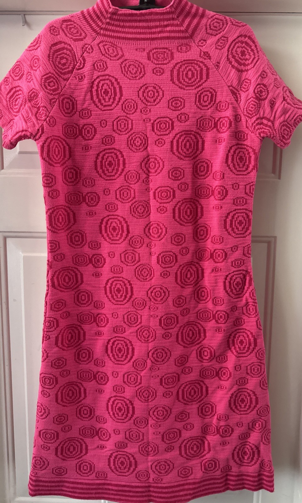 Vintage 70’s Lampl Orlon Acrylic Tunic Mini Hot Pink Sweater Dress S/M