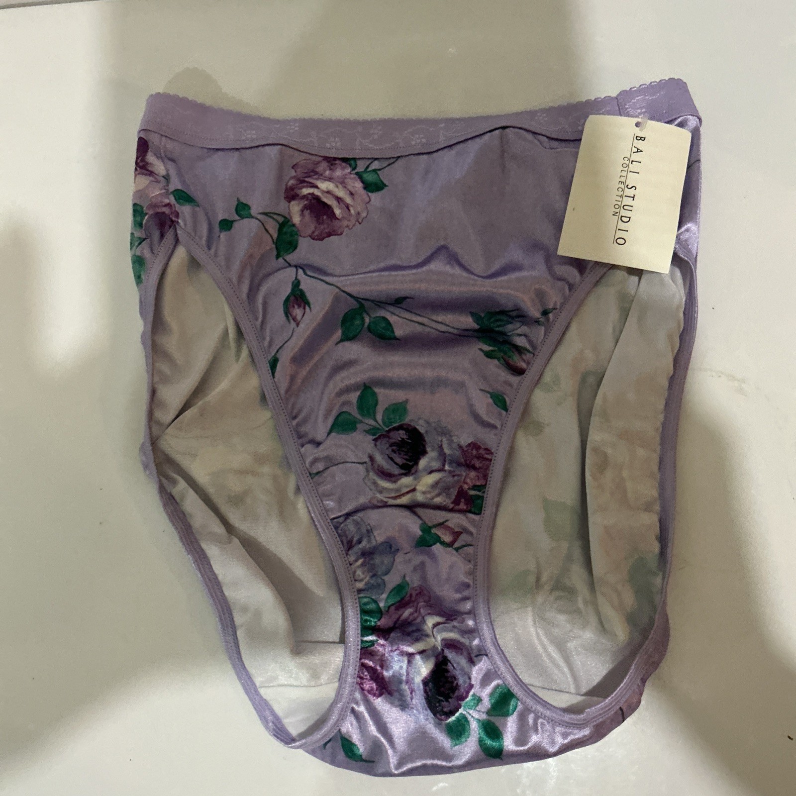 Vtg BALI Hi-Cut STUNNING ROSES Second Skin Satin Panties , 6 NWT