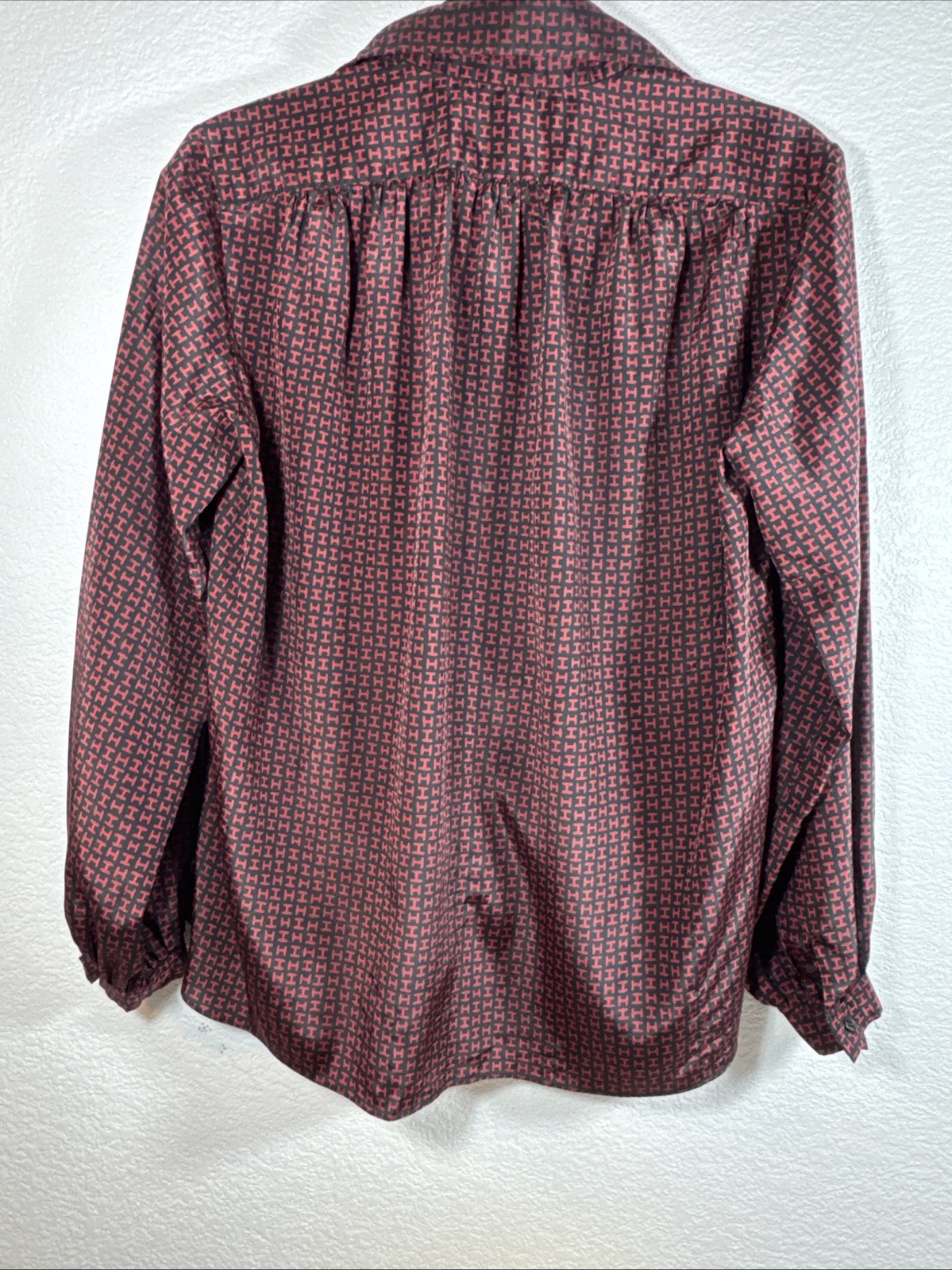Vintage 80s Halston III Navy Poly Flowy Business Secretary Blouse Top 6 M