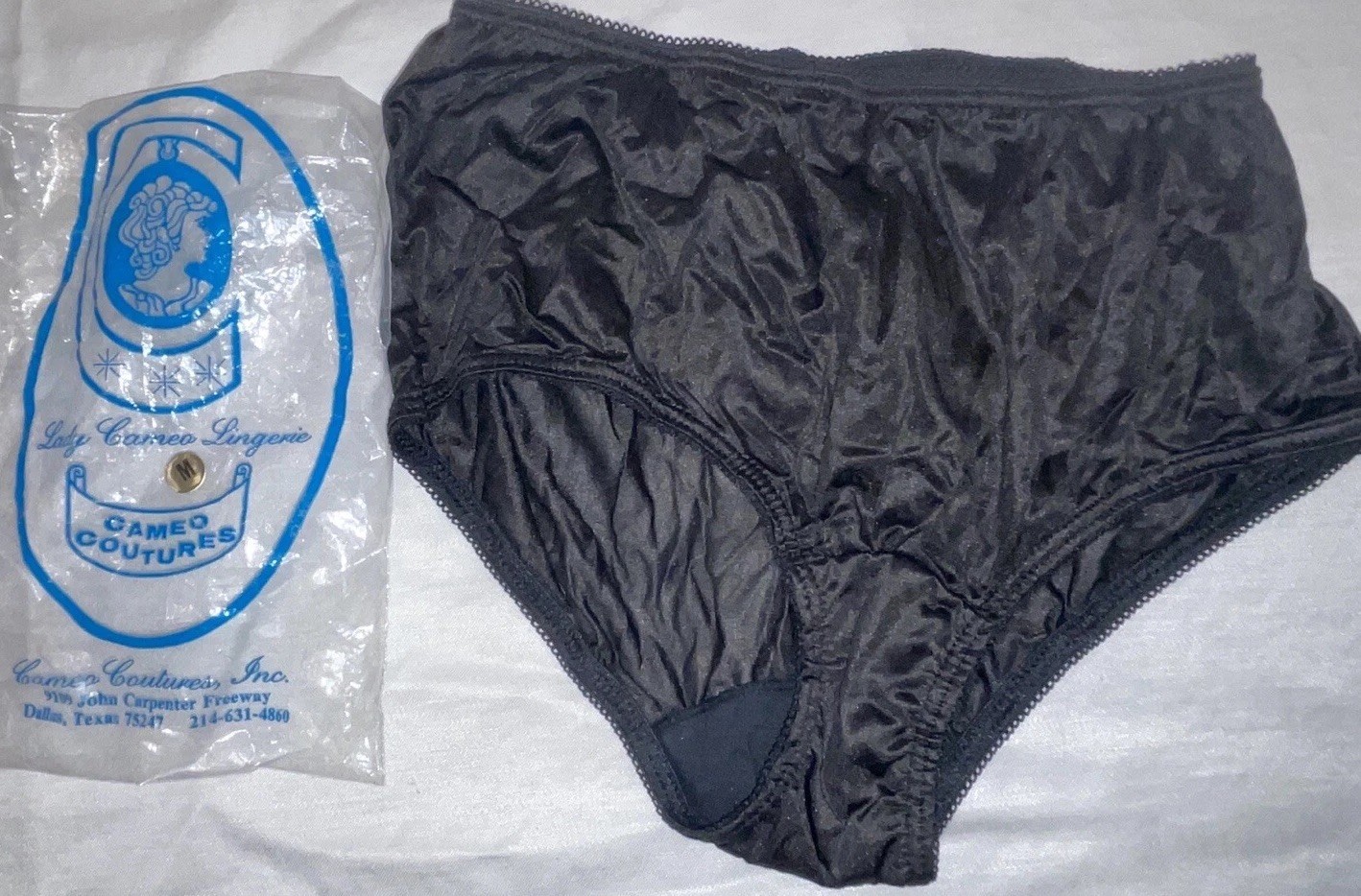 Vtg NOS 80s Panties Brief Nylon Full Hip Coverage NEW Lady Cameo Black 6 M + Bag