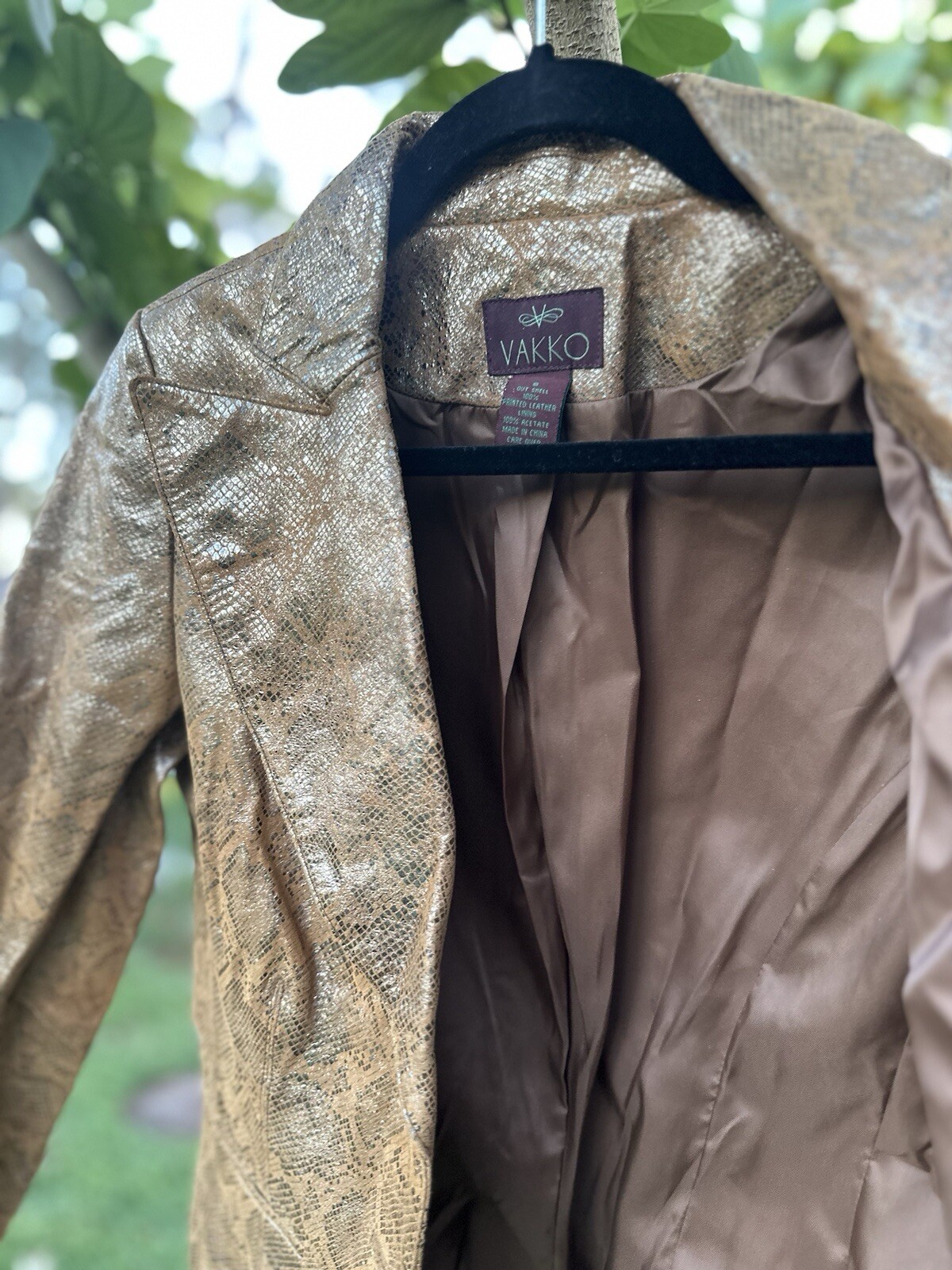Vtg 90’s Designer Vakko Blazer Leather Jacket Metallic Snake Print Mustard Sz8