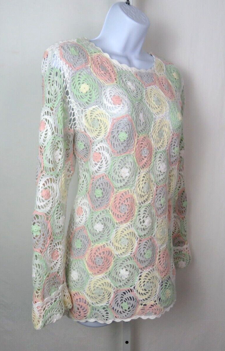 VTG 1980s BFA CLASSICS CROCHETED FLORAL TOP SIZE MEDIUM COTTON RAMIE LINED