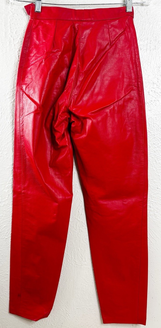 VTG Red Leather Argentina Pants (Actual Size 24×27) High Rise Taper Leg EUC