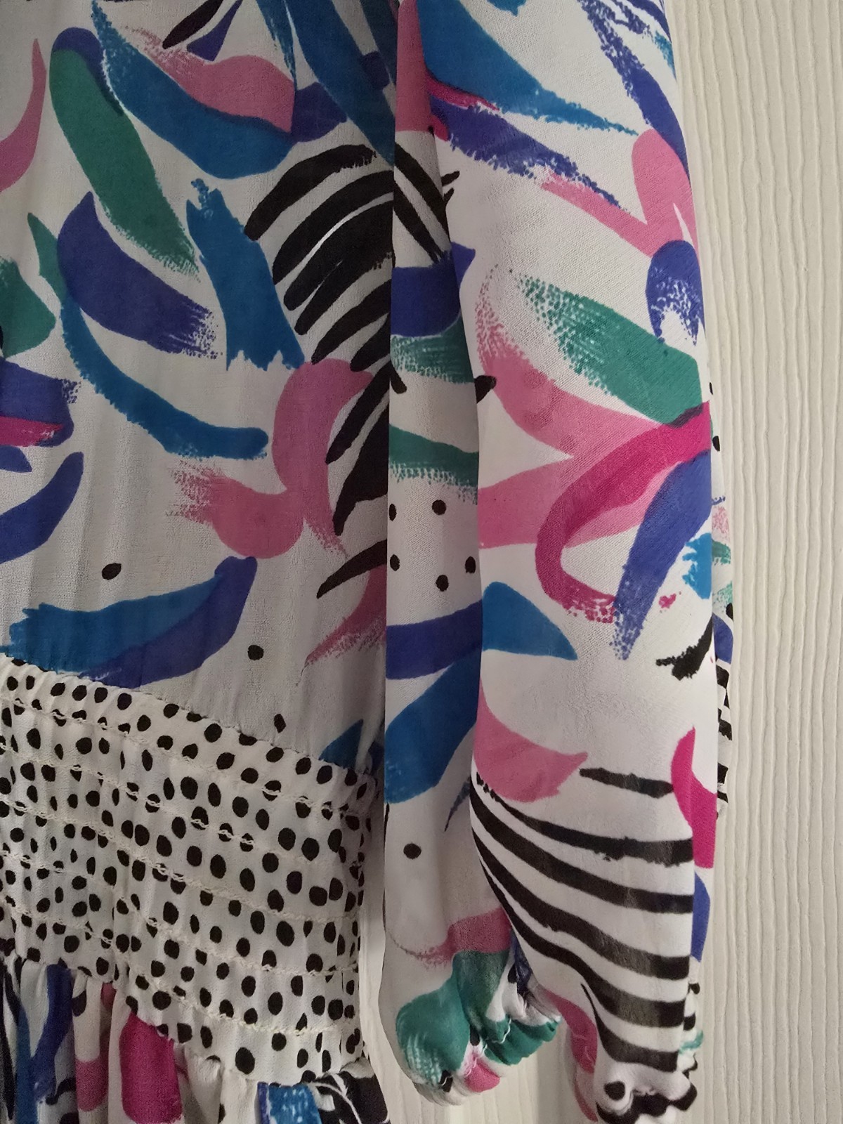Vtg 1980 Assorti Susan Freis Size S Maxi Dress Multicolor Ruffle Smocked V Neck