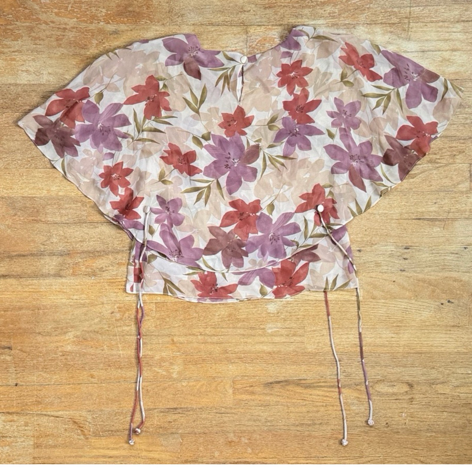 Vintage 100% Silk Floral Skirt Top Set Size XS/Small 6 Two Piece Outfit Batwing