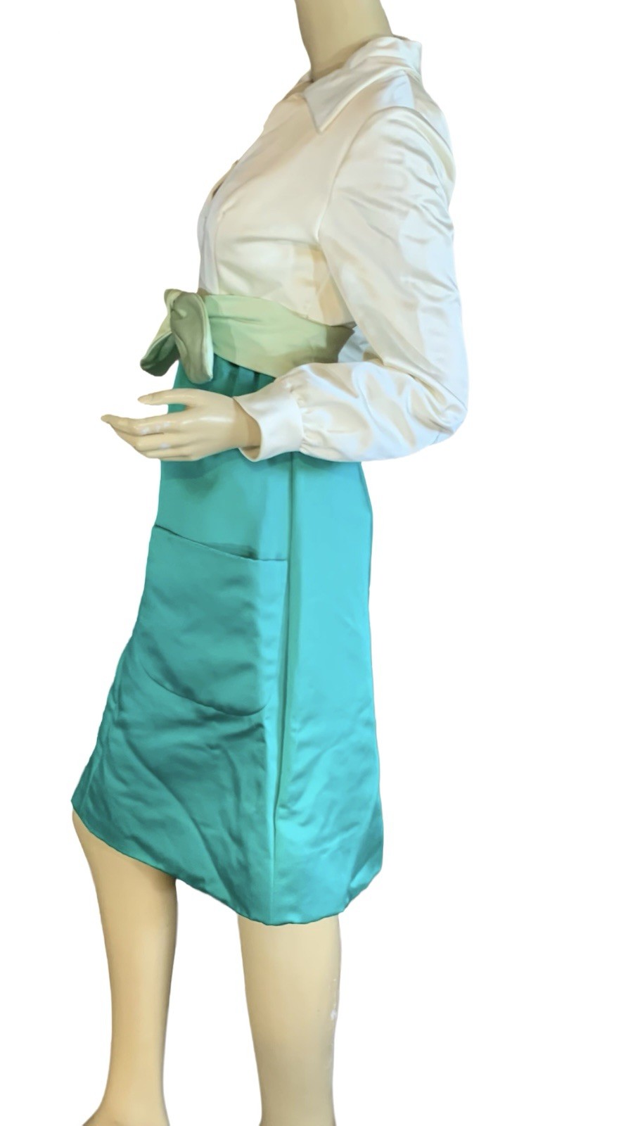 VINTAGE 1960’s GREEN & CREAM MOLLIE PARNES BOUTIQUE DRESS SZ APPX SM