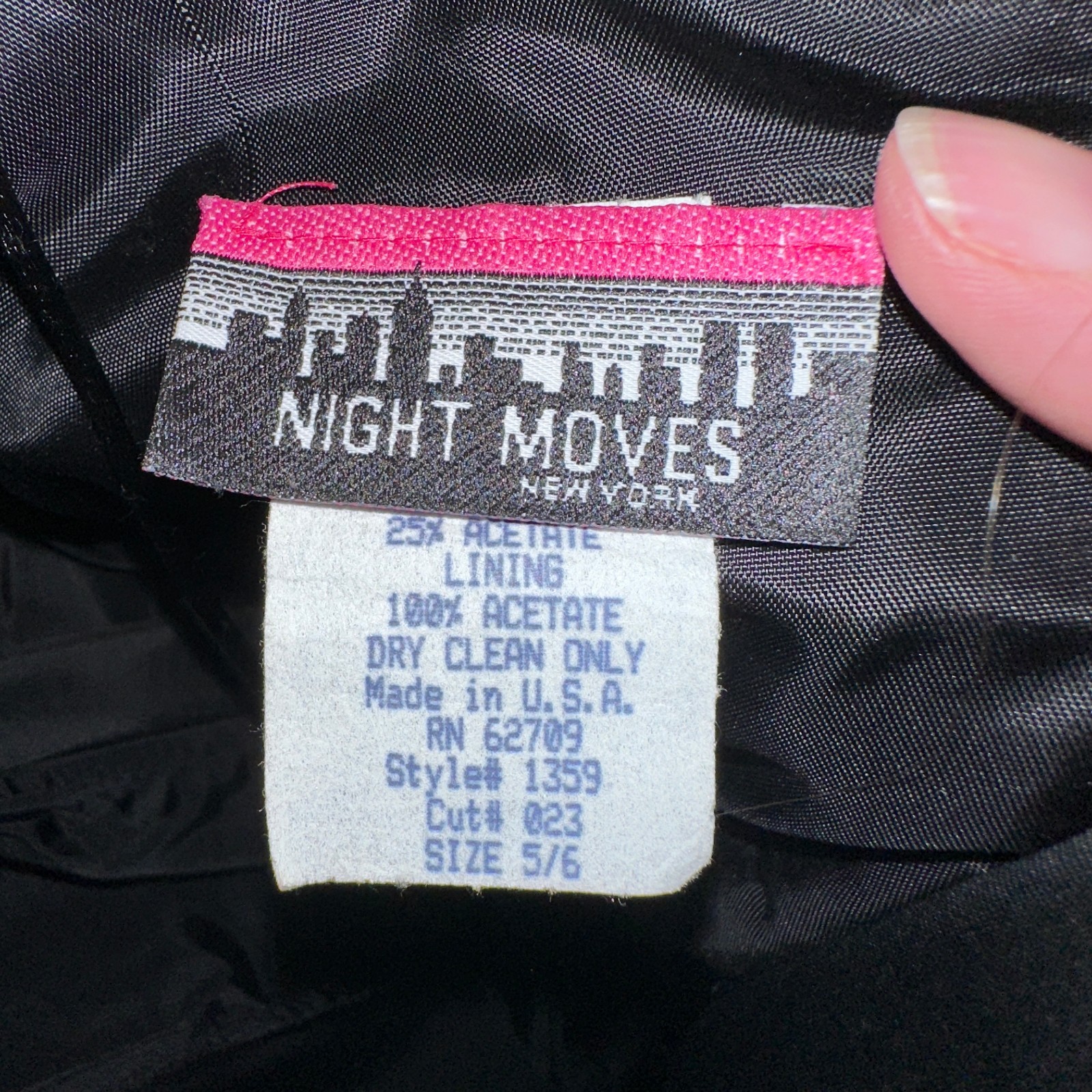 VTG Night Moves Prom Dress Sz 5/6 Fuchsia Pink Metallic Black Lace asymmetrical